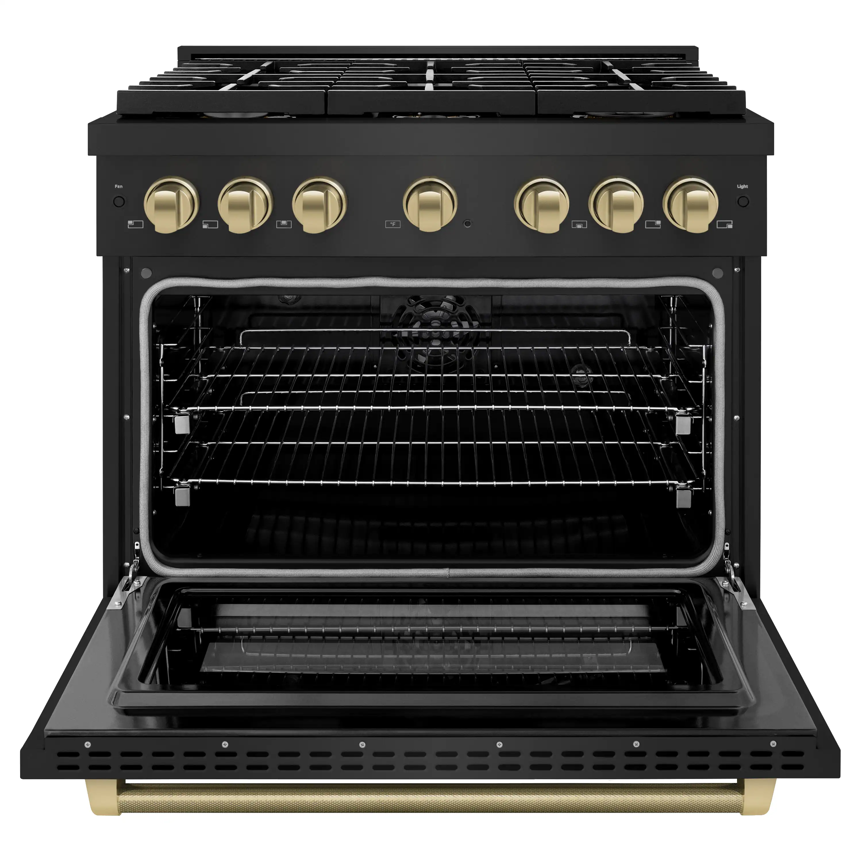 ZLINE Autograph 36-Inch Paramount Dual Fuel Range in Black Stainless Steel and Bronze Helix Handle (SDRBZ-36-KCB) - Image 4