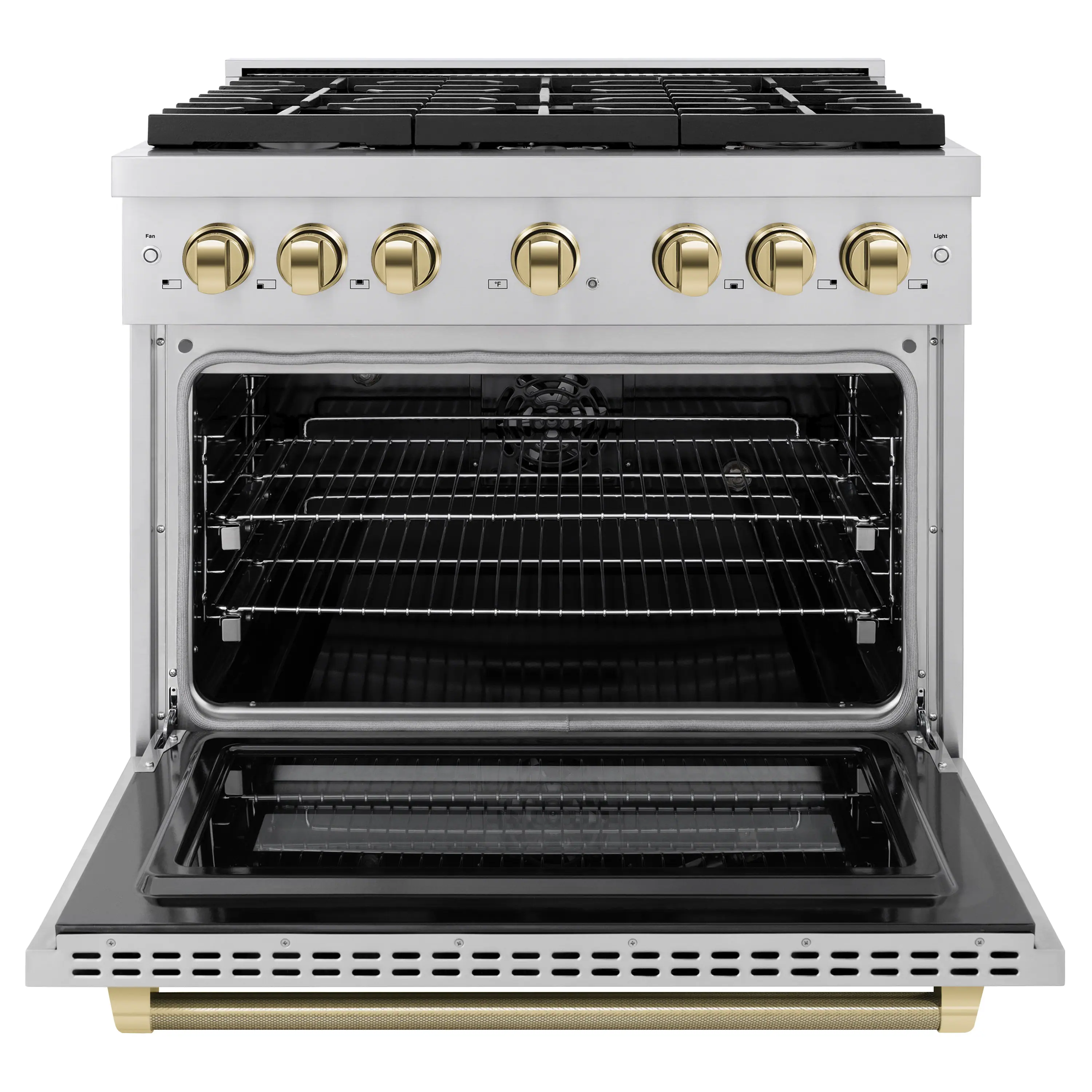 ZLINE Autograph 36-Inch Paramount Dual Fuel Range in Stainless Steel with Gold Helix Handle (SDRZ-36-KG) - Image 4