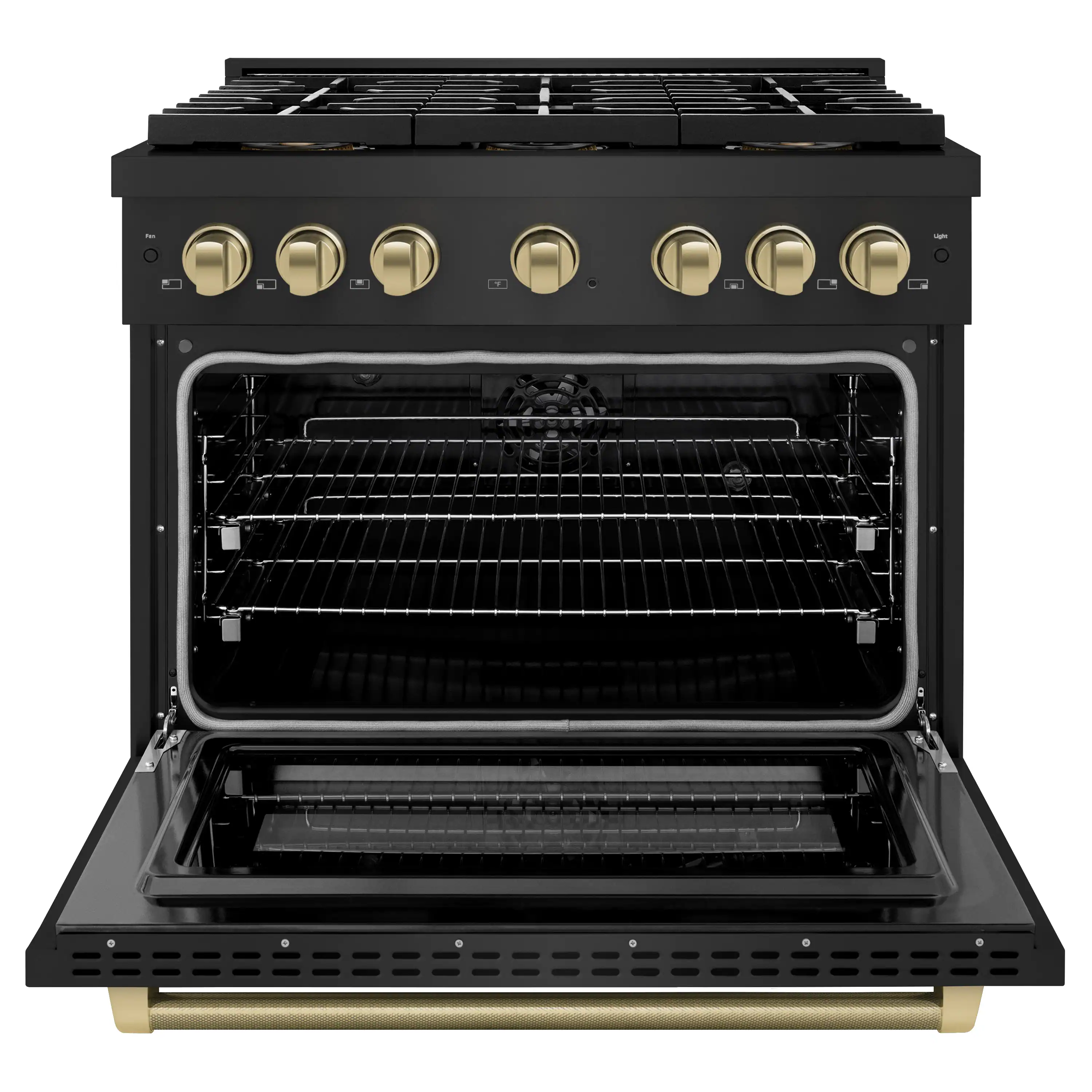 ZLINE Autograph 36-Inch Paramount DuoPro Dual Fuel Range in Black Stainless Steel with Champagne Helix Handle (PSDRBZ-36-KCB) - Image 4