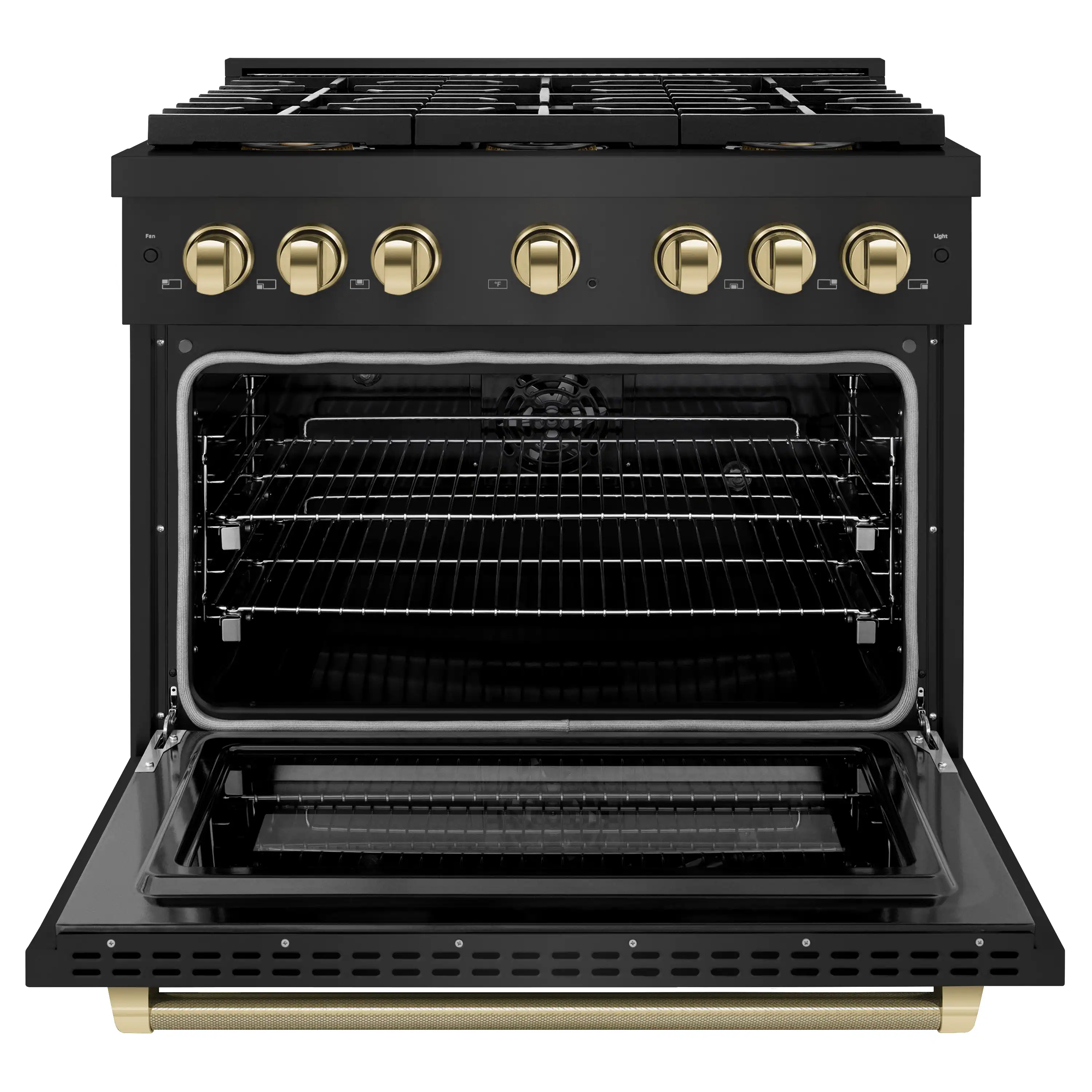 ZLINE Autograph 36 in. Paramount DuoPro Dual Fuel Range in Black Stainless Steel with Polished Gold Handle (PSDRBZ-36-KG) - Image 4