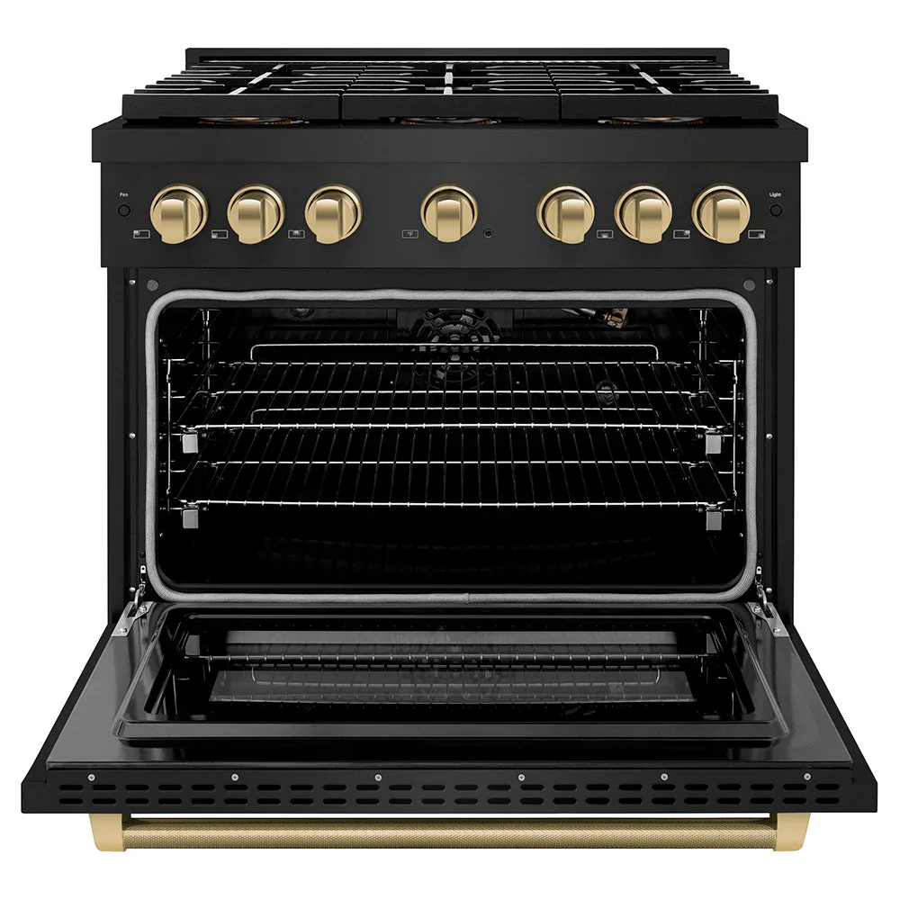 ZLINE Autograph 36-Inch Paramount DuoPro Gas Range in Black Stainless Steel with Champagne Bronze Helix Handle (PSGRBZ-36-KCB) - Image 4