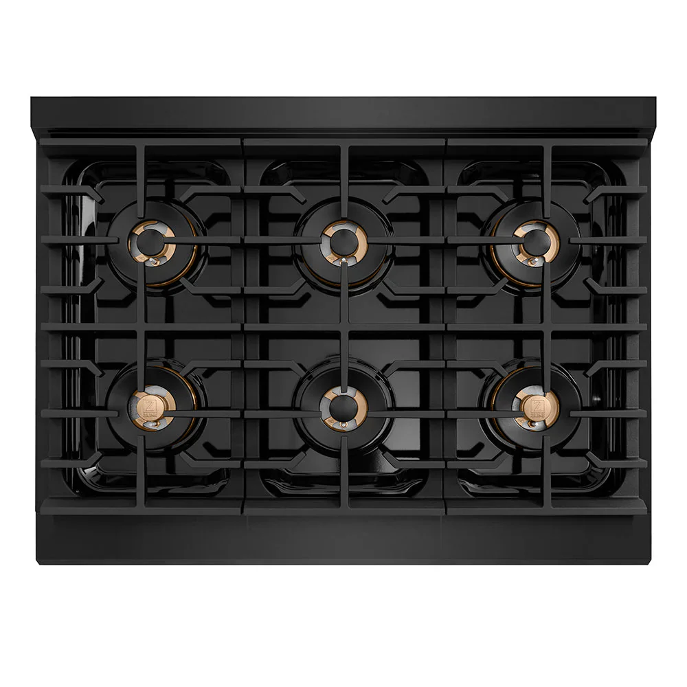 ZLINE Autograph 36-Inch Paramount DuoPro Gas Range in Black Stainless Steel with Champagne Bronze Helix Handle (PSGRBZ-36-KCB) - Image 5