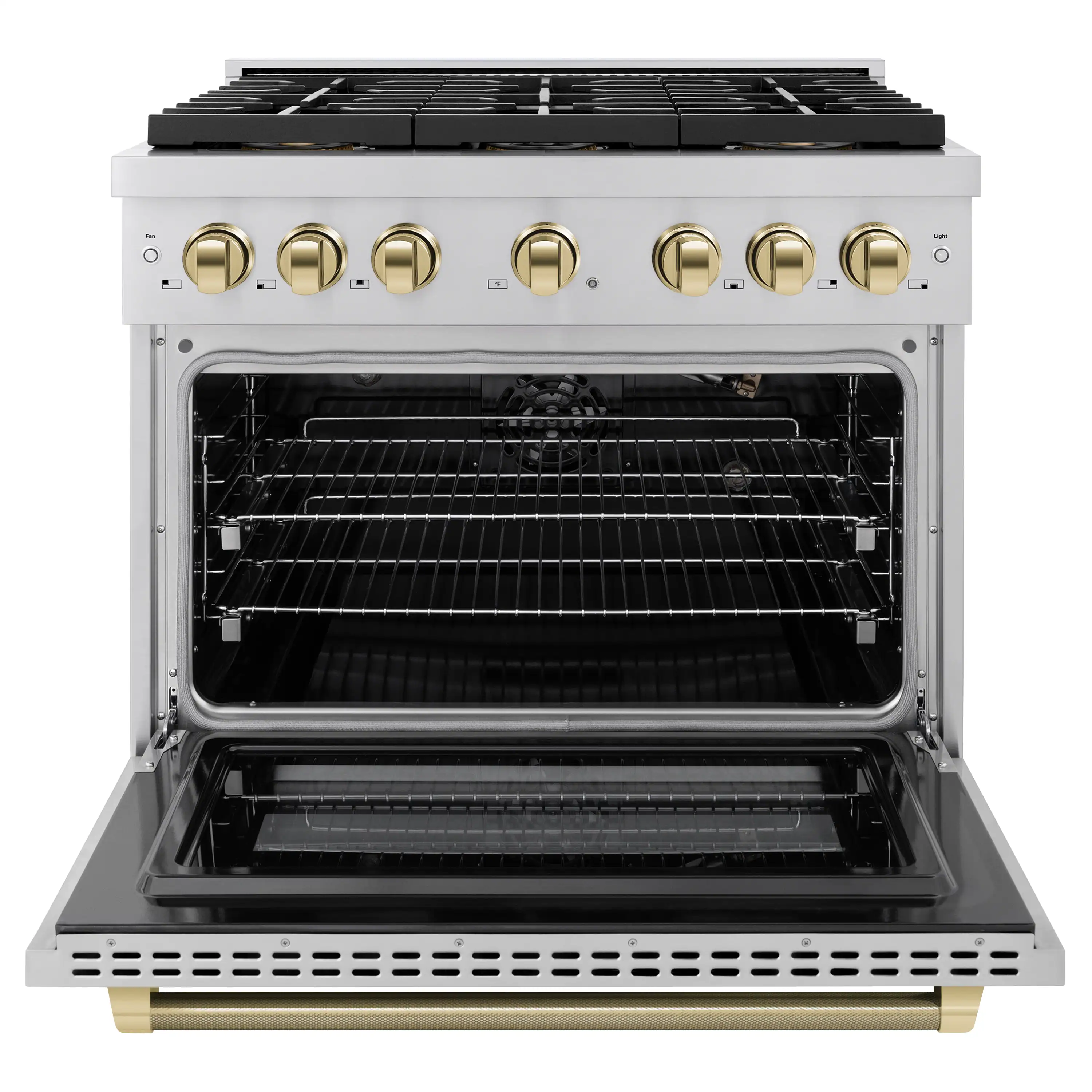 ZLINE Autograph 36-Inch Paramount DuoPro Gas Range in Stainless Steel with Gold Helix Handle (PSGRZ-36-KG) - Image 4