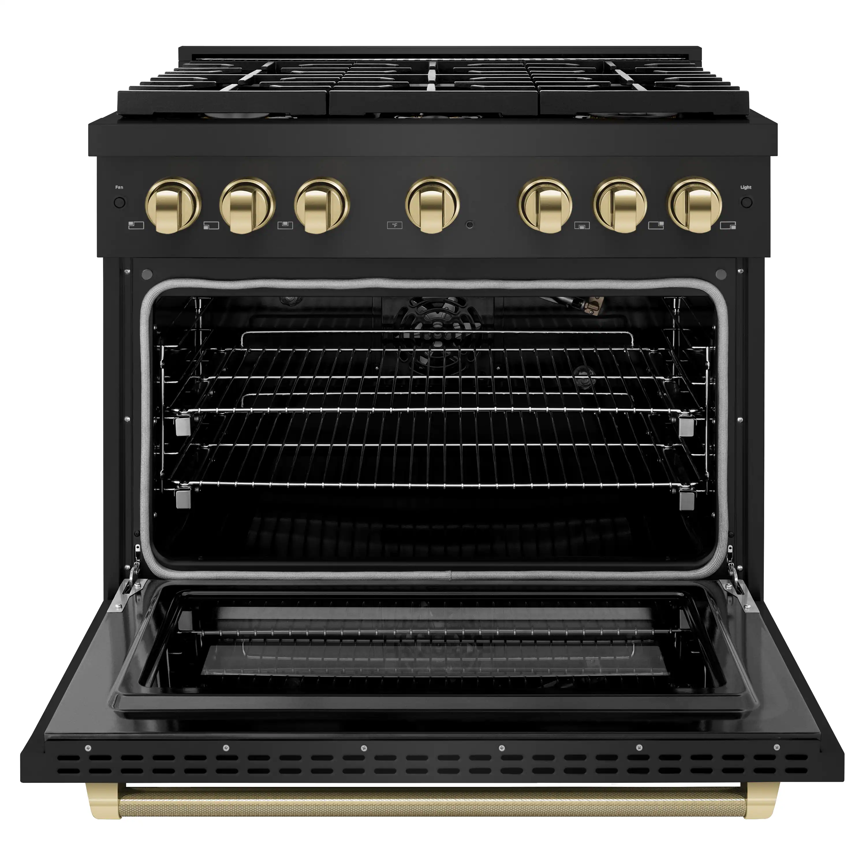 ZLINE Autograph 36-Inch Paramount Gas Range in Black Stainless Steel with Gold Helix Handle (SGRBZ-36-KG) - Image 4