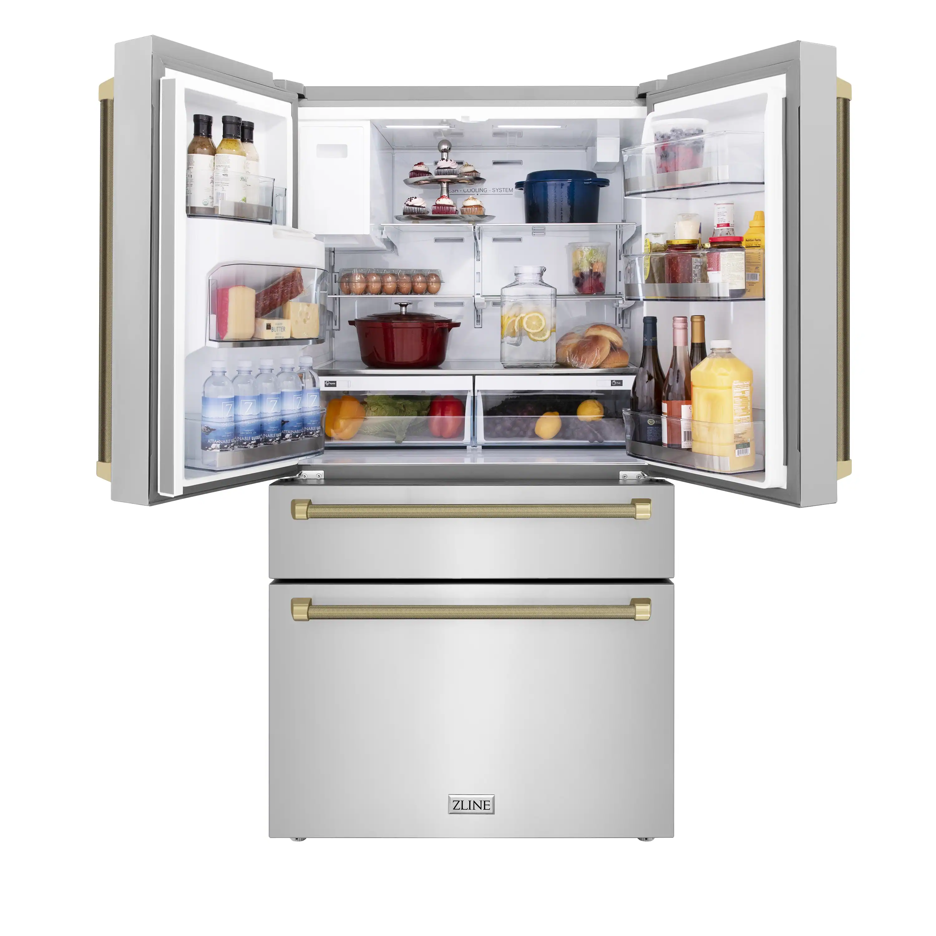 ZLINE Autograph 36-Inch Stainless Counter-Depth Fridge w/ Water Dispenser & Bronze Helix Handles (RFMZ-W-36-KCB) - Image 7