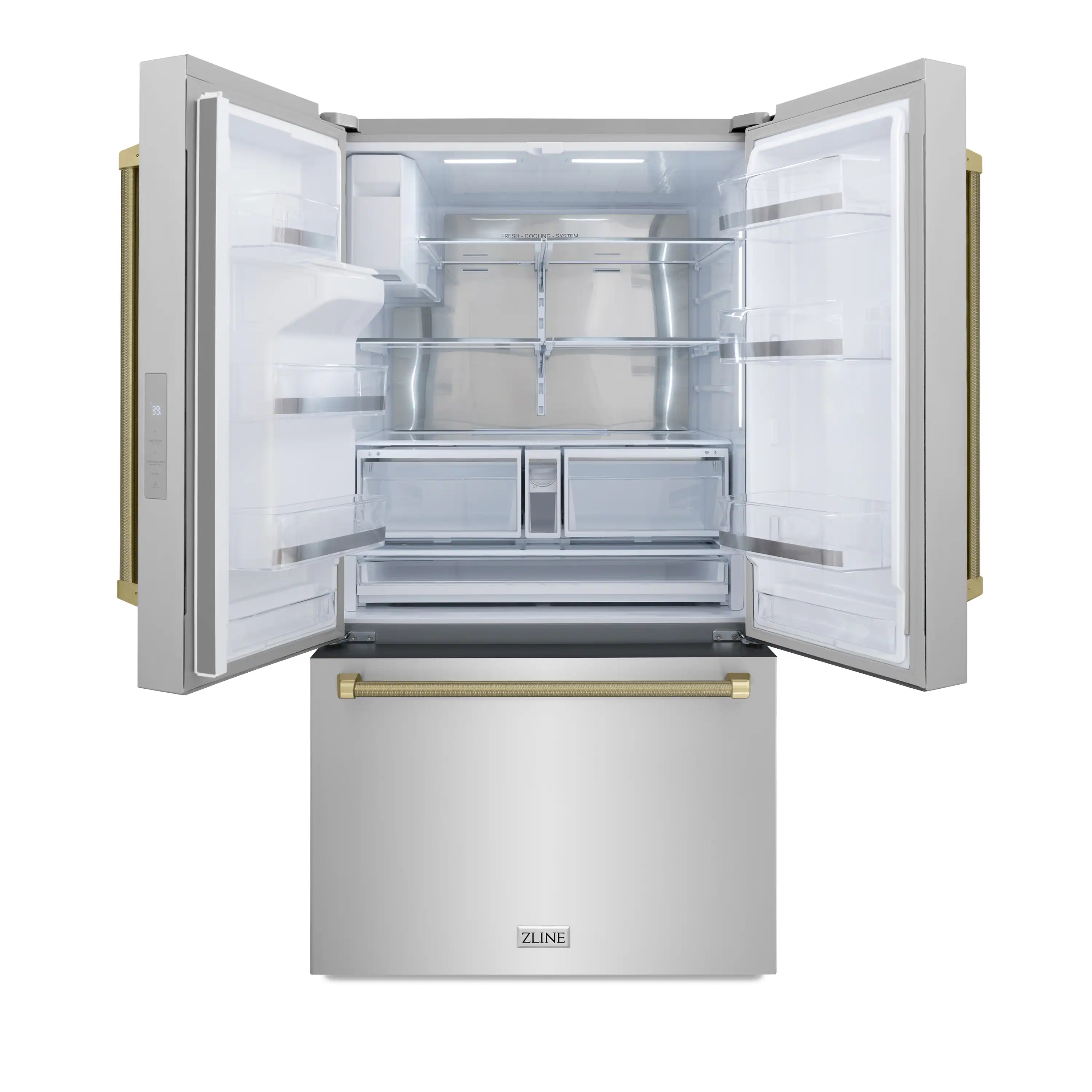 ZLINE Autograph 36-Inch Standard-Depth French Door Refigerator with External Water Dispenser & Dual Ice Maker in Stainless Steel with Bronze Helix Handles (RSMZ-W-36-KCB) - Image 5