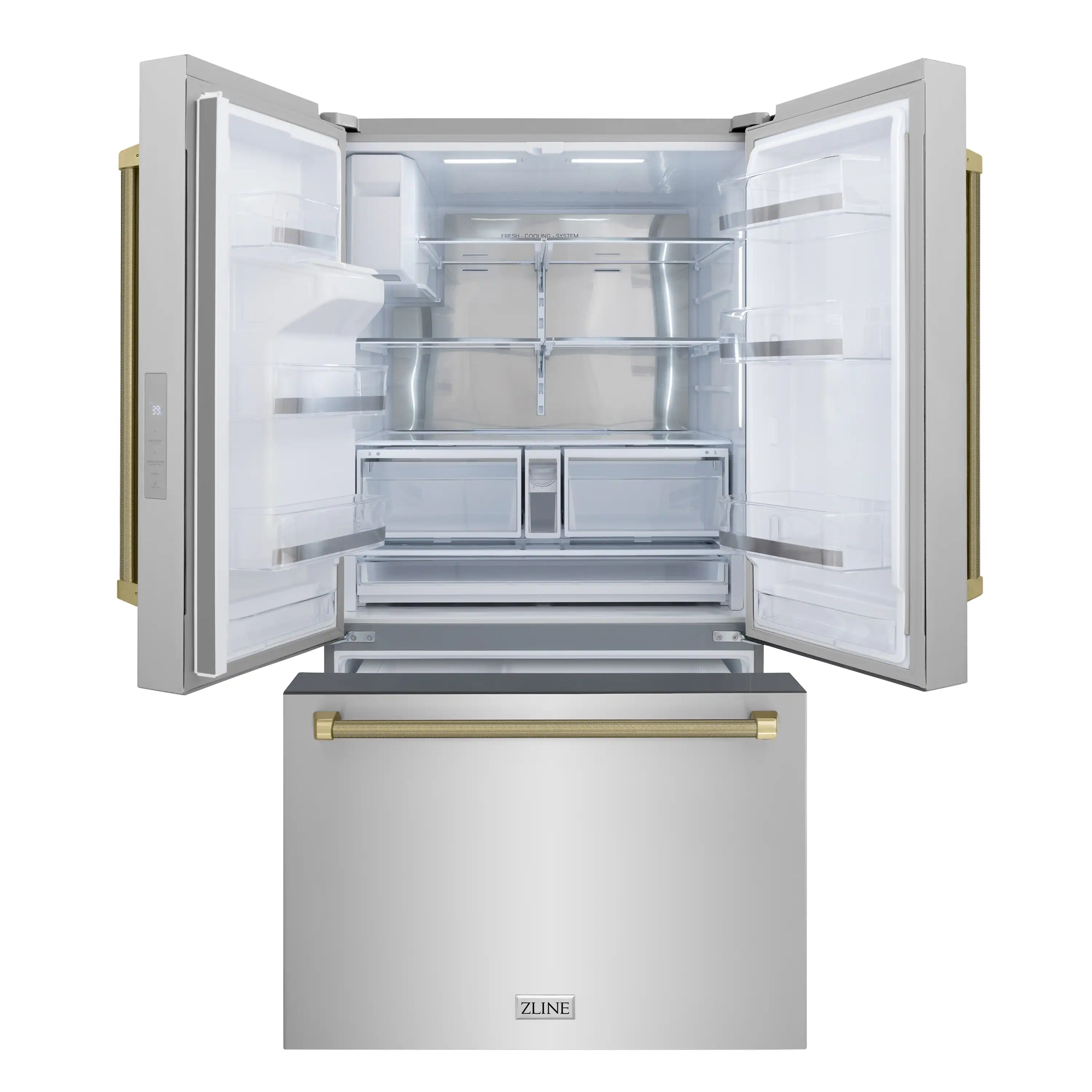 ZLINE Autograph 36-Inch Standard-Depth French Door Refigerator with External Water Dispenser & Dual Ice Maker in Stainless Steel with Bronze Helix Handles (RSMZ-W-36-KCB) - Image 6