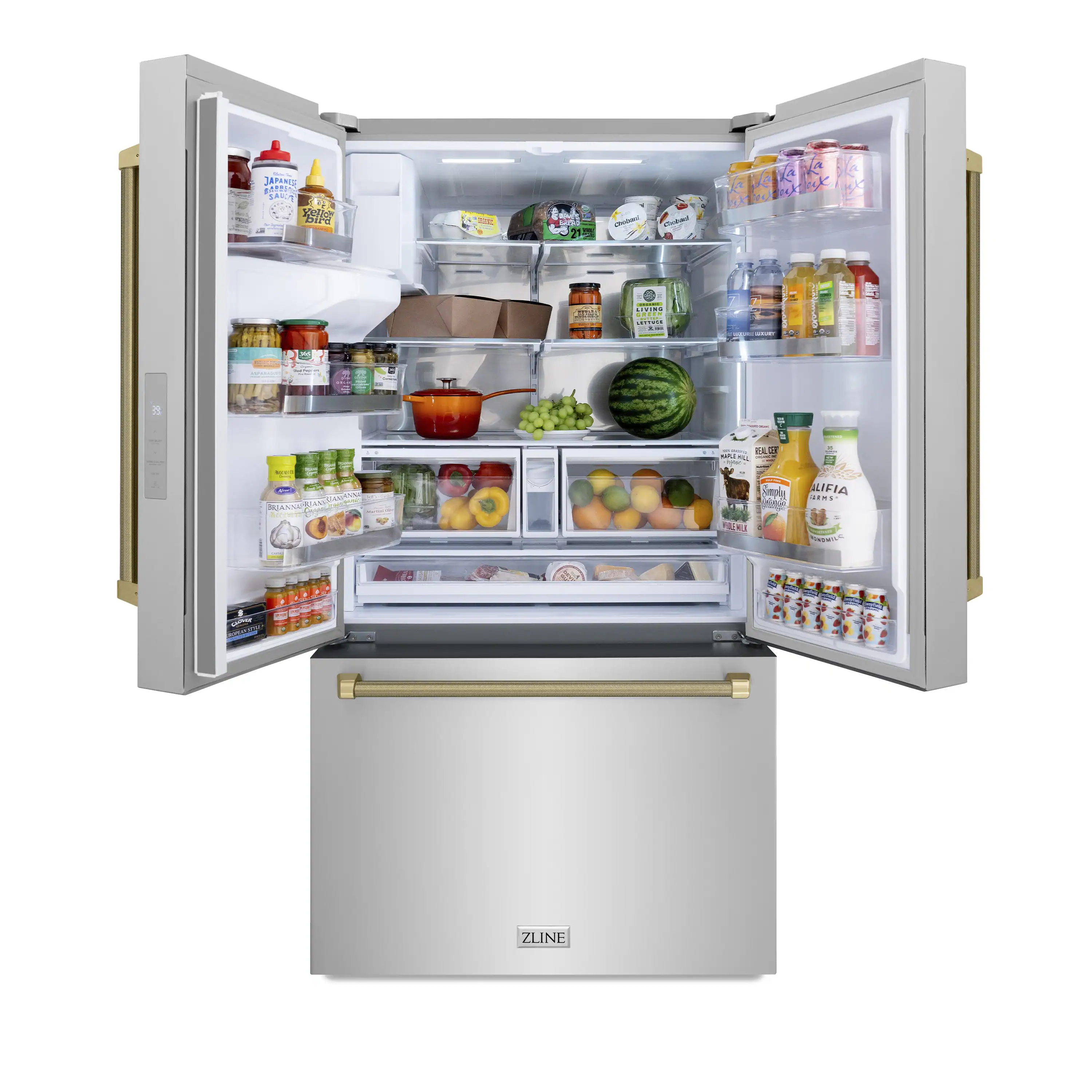 ZLINE Autograph 36-Inch Standard-Depth French Door Refigerator with External Water Dispenser & Dual Ice Maker in Stainless Steel with Bronze Helix Handles (RSMZ-W-36-KCB) - Image 7