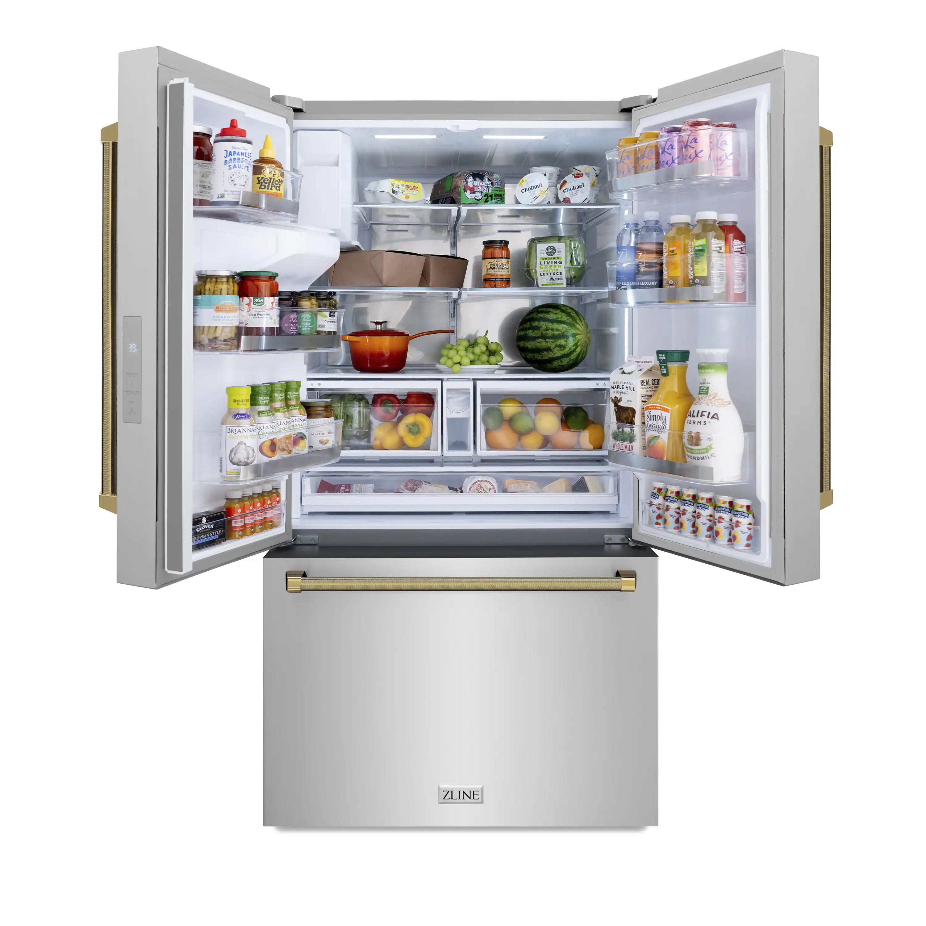 ZLINE Autograph 36-Inch Standard-Depth French Door Refigerator with External Water Dispenser & Dual Ice Maker in Stainless Steel with Gold Helix Handles (RSMZ-W-36-KG) - Image 5