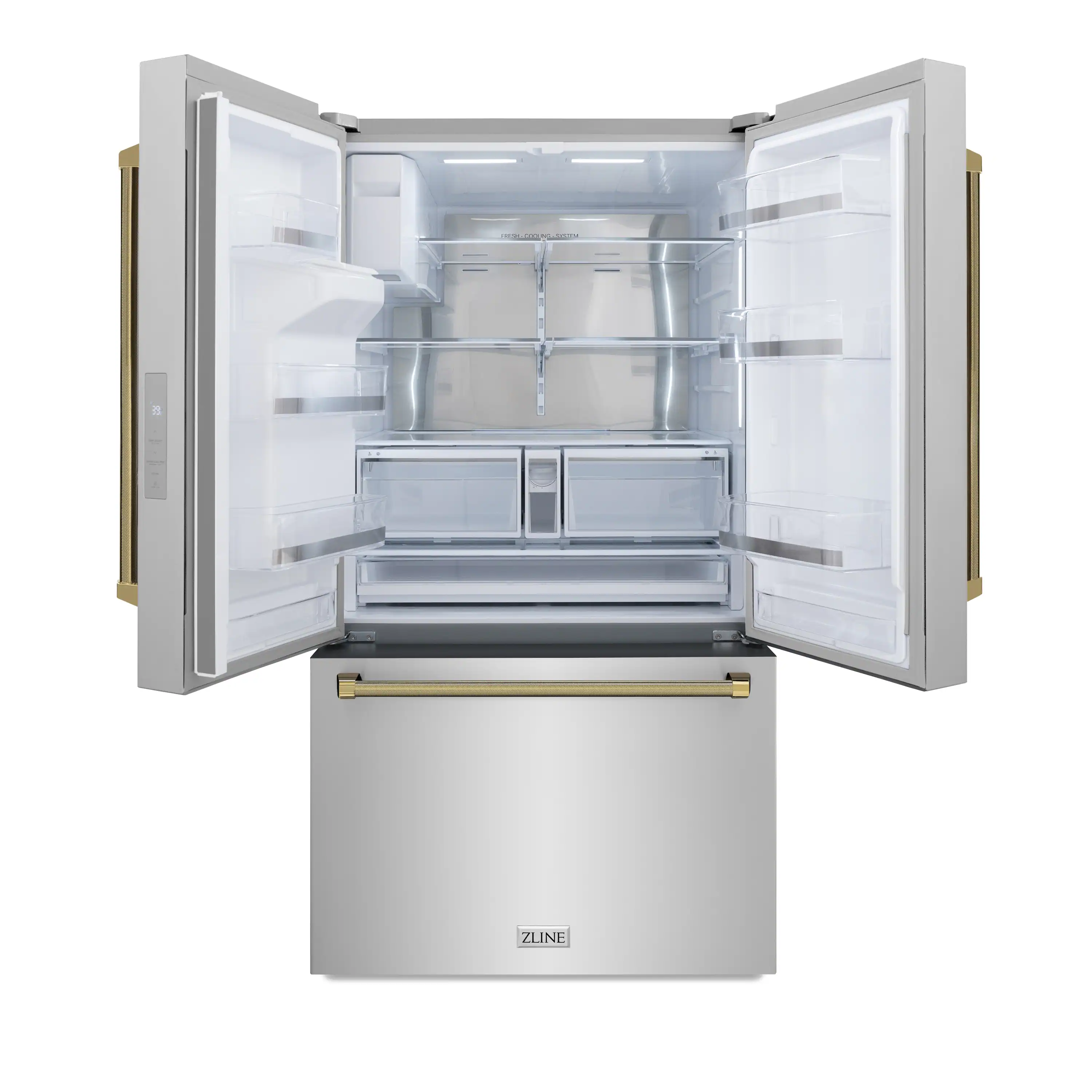 ZLINE Autograph 36-Inch Standard-Depth French Door Refigerator with External Water Dispenser & Dual Ice Maker in Stainless Steel with Gold Helix Handles (RSMZ-W-36-KG) - Image 7