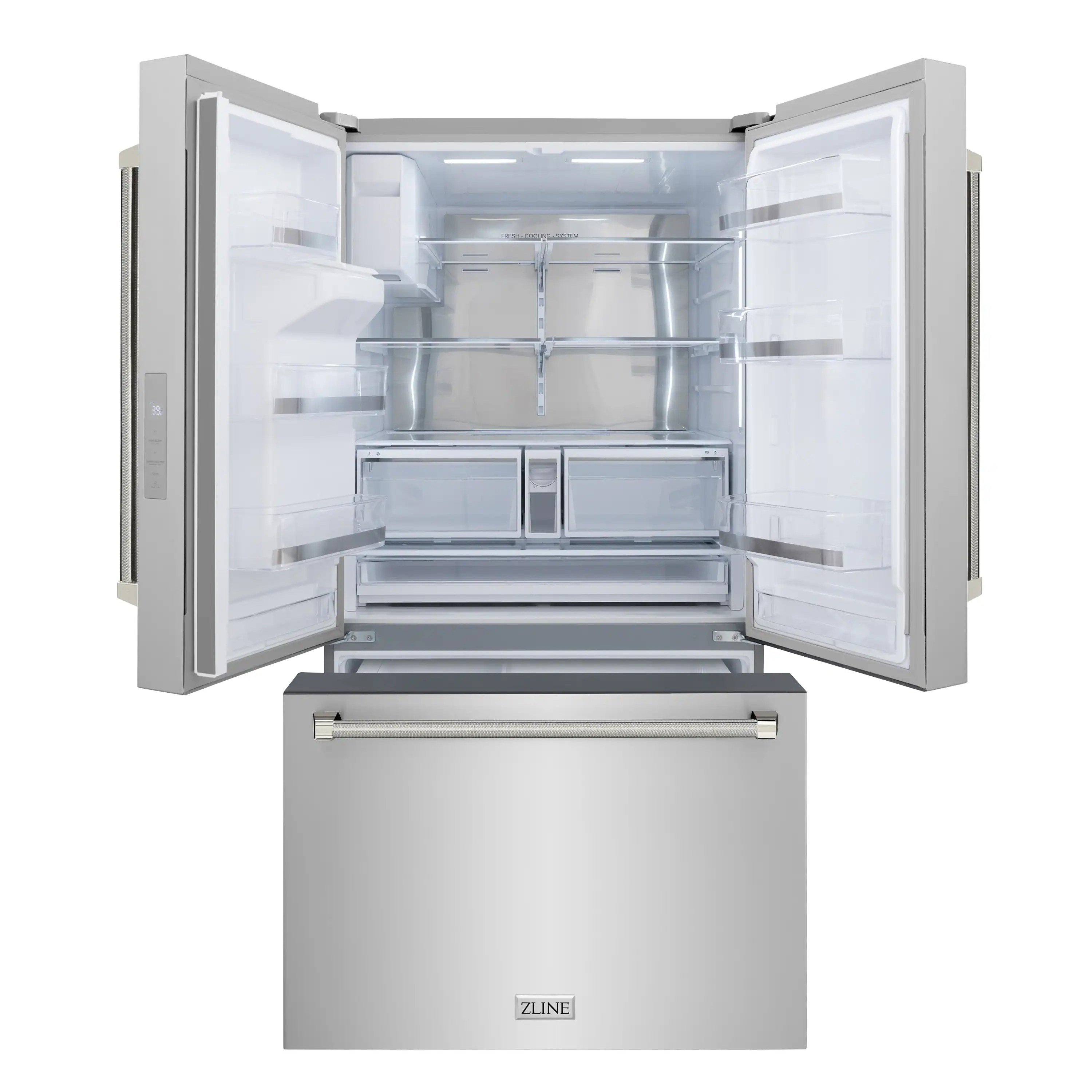 ZLINE Autograph 36-Inch Standard-Depth French Door Refrigerator with External Water Dispenser & Dual Ice Maker in Stainless Steel with Nickel Helix Handles (RSMZ-W-36-KPN) - Image 7