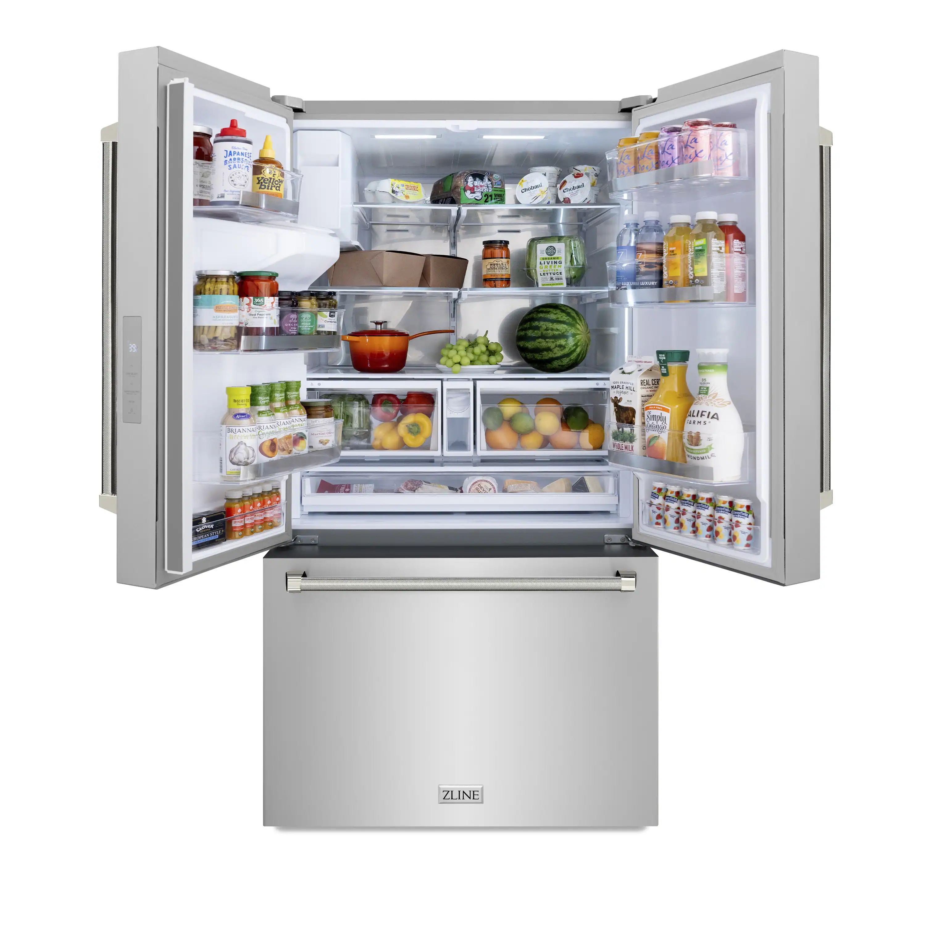 ZLINE Autograph 36-Inch Standard-Depth French Door Refrigerator with External Water Dispenser & Dual Ice Maker in Stainless Steel with Nickel Helix Handles (RSMZ-W-36-KPN) - Image 8