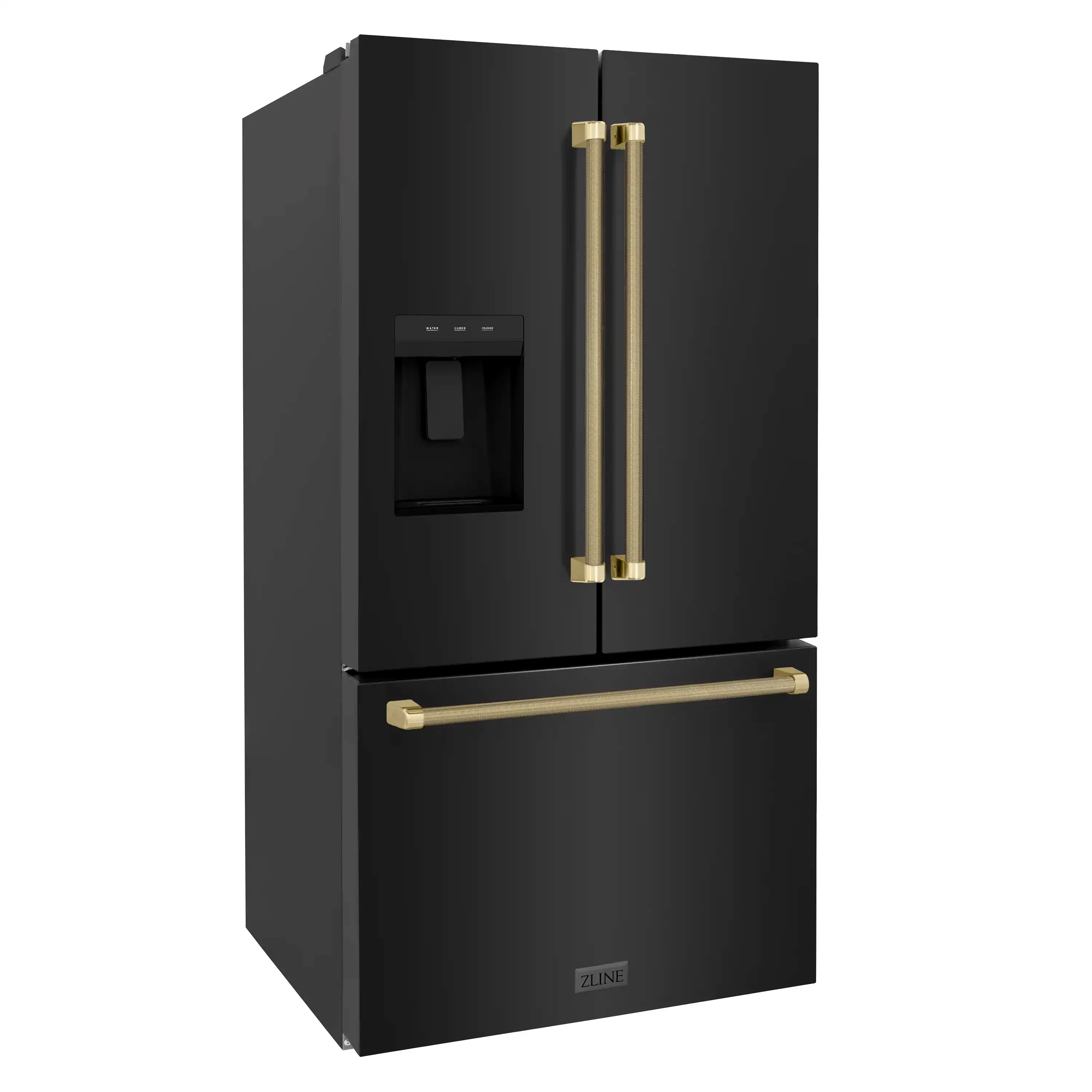 ZLINE Autograph 36-Inch Standard-Depth French Door Refrigerator with External Water Dispenser & Dual Ice Maker in Black Stainless Steel with Bronze Helix Handles (RSMZ-W36-BS-KCB) - Image 4