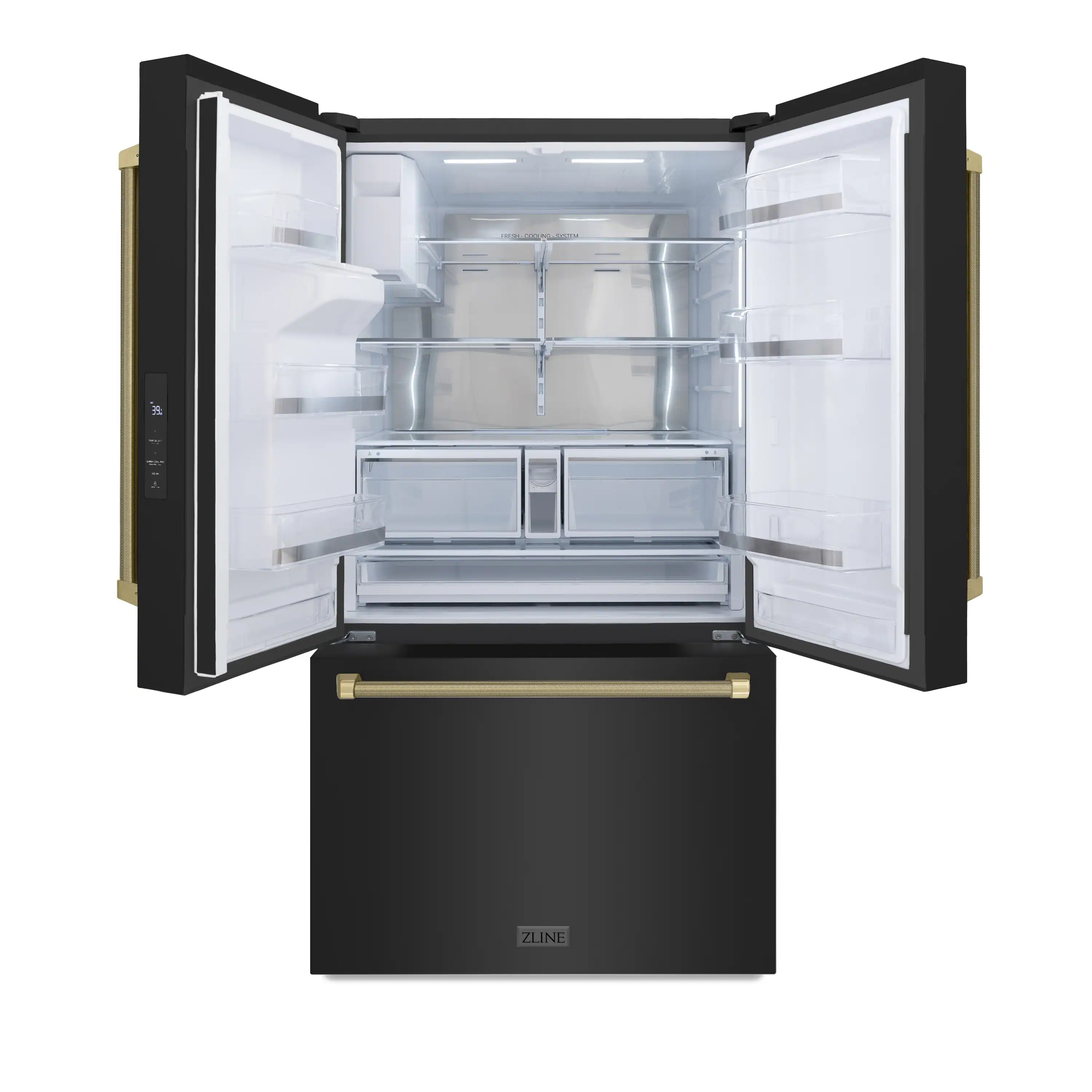 ZLINE Autograph 36-Inch Standard-Depth French Door Refrigerator with External Water Dispenser & Dual Ice Maker in Black Stainless Steel with Bronze Helix Handles (RSMZ-W36-BS-KCB) - Image 5