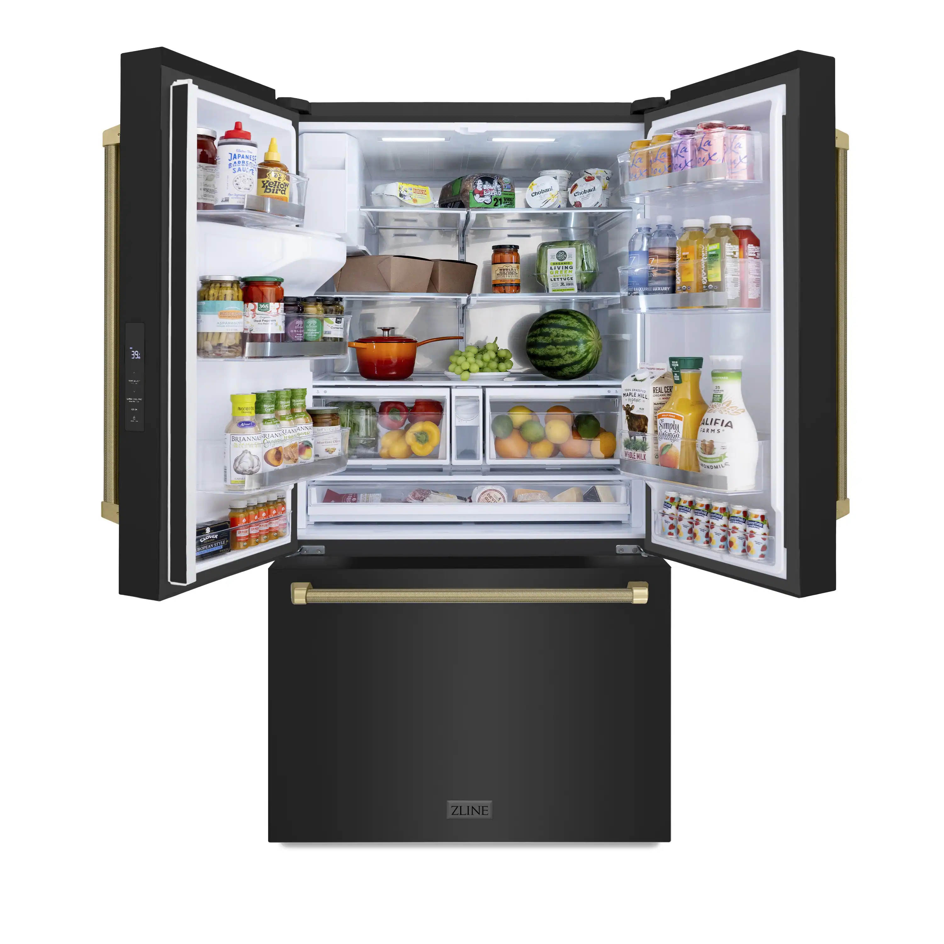 ZLINE Autograph 36-Inch Standard-Depth French Door Refrigerator with External Water Dispenser & Dual Ice Maker in Black Stainless Steel with Bronze Helix Handles (RSMZ-W36-BS-KCB) - Image 6