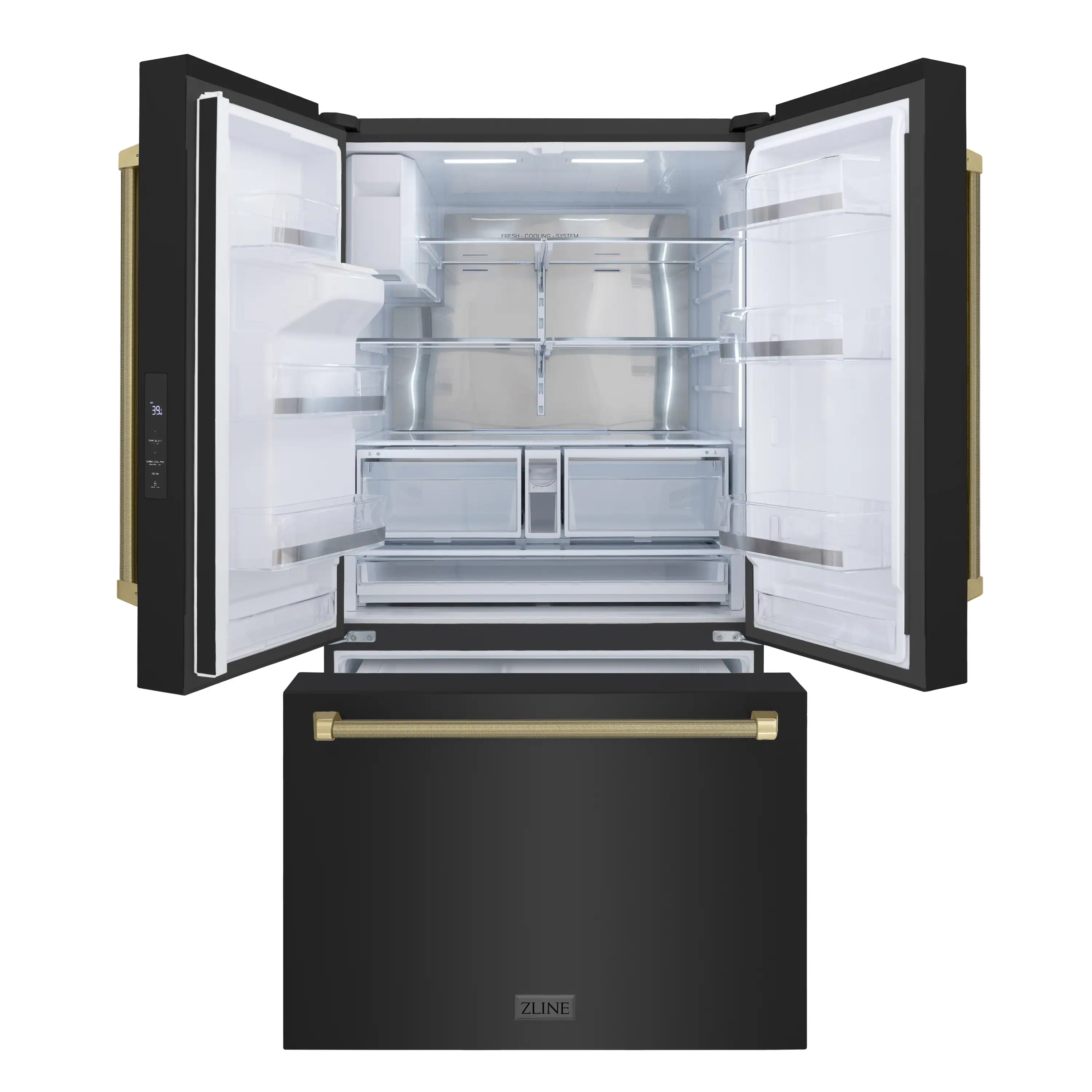 ZLINE Autograph 36-Inch Standard-Depth French Door Refrigerator with External Water Dispenser & Dual Ice Maker in Black Stainless Steel with Bronze Helix Handles (RSMZ-W36-BS-KCB) - Image 7