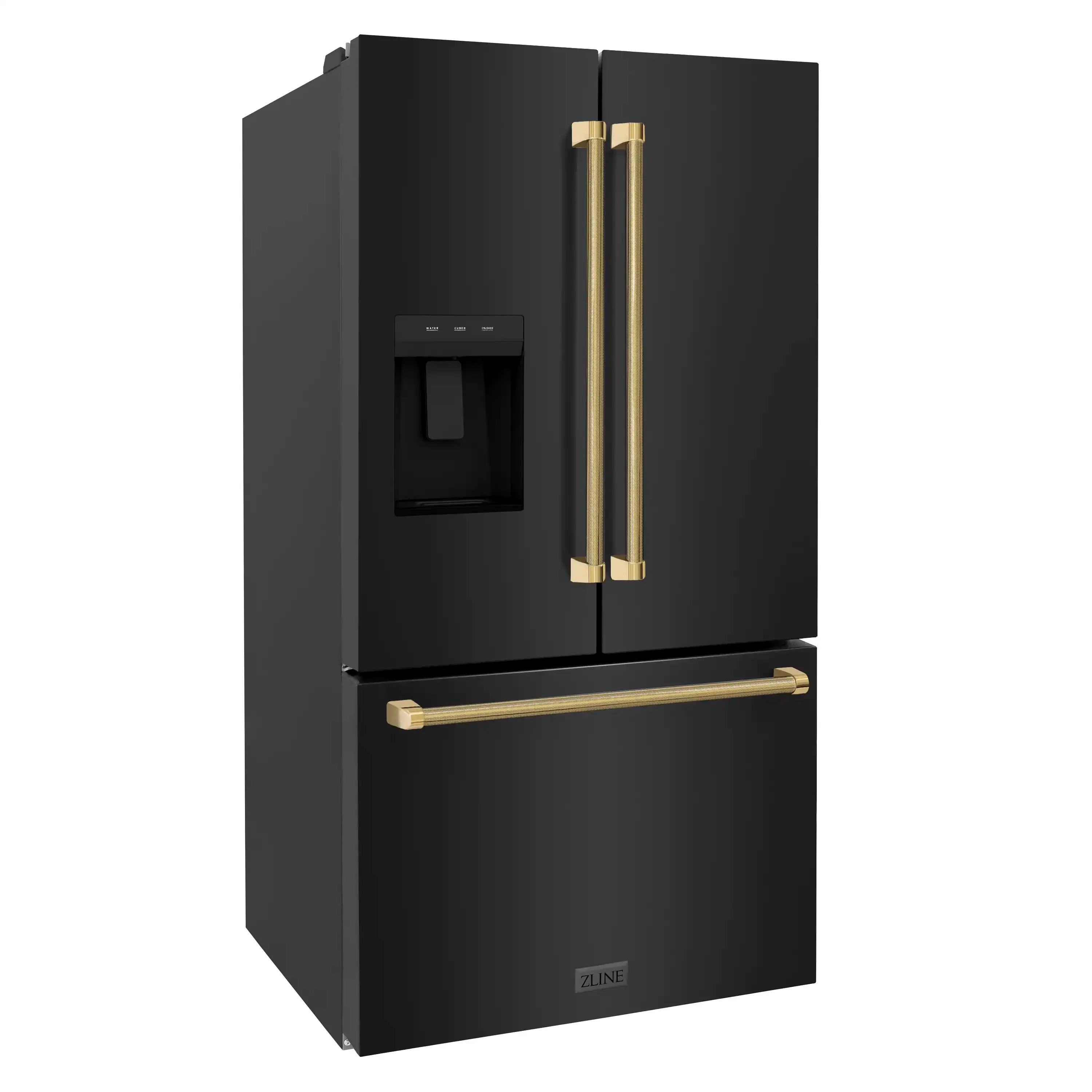 ZLINE Autograph 36-Inch Standard-Depth French Door Refrigerator with External Water Dispenser & Dual Ice Maker in Black Stainless Steel with Gold Helix Handles (RSMZ-W-36-BS-KG) - Image 4