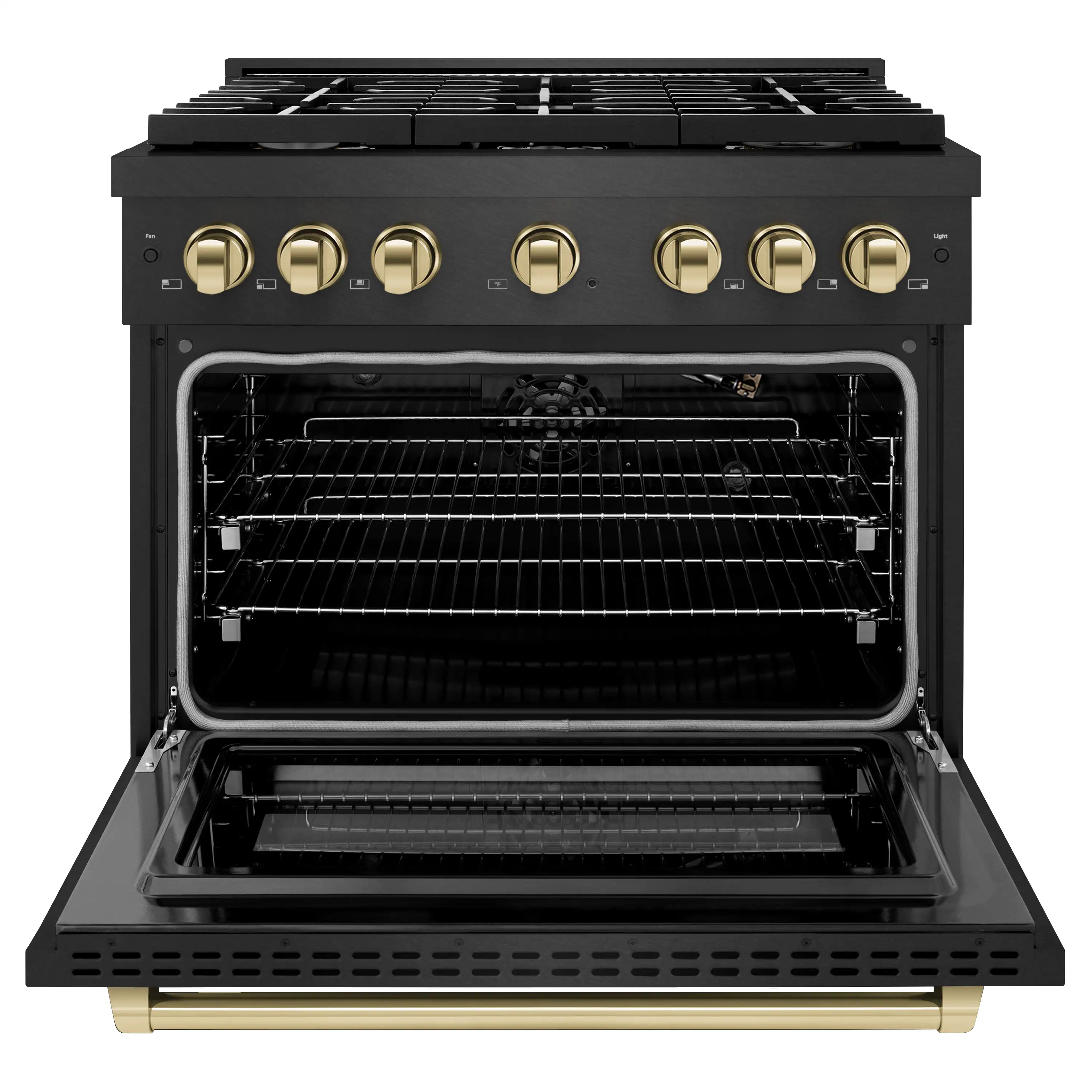 ZLINE Autograph 36-Inch 5.2 Cu. Ft. Gas Range with 6 Burner Cooktop and Convection Gas Oven in Black Satin and Gold Accents (SGRBSZ-36-G) - Image 3