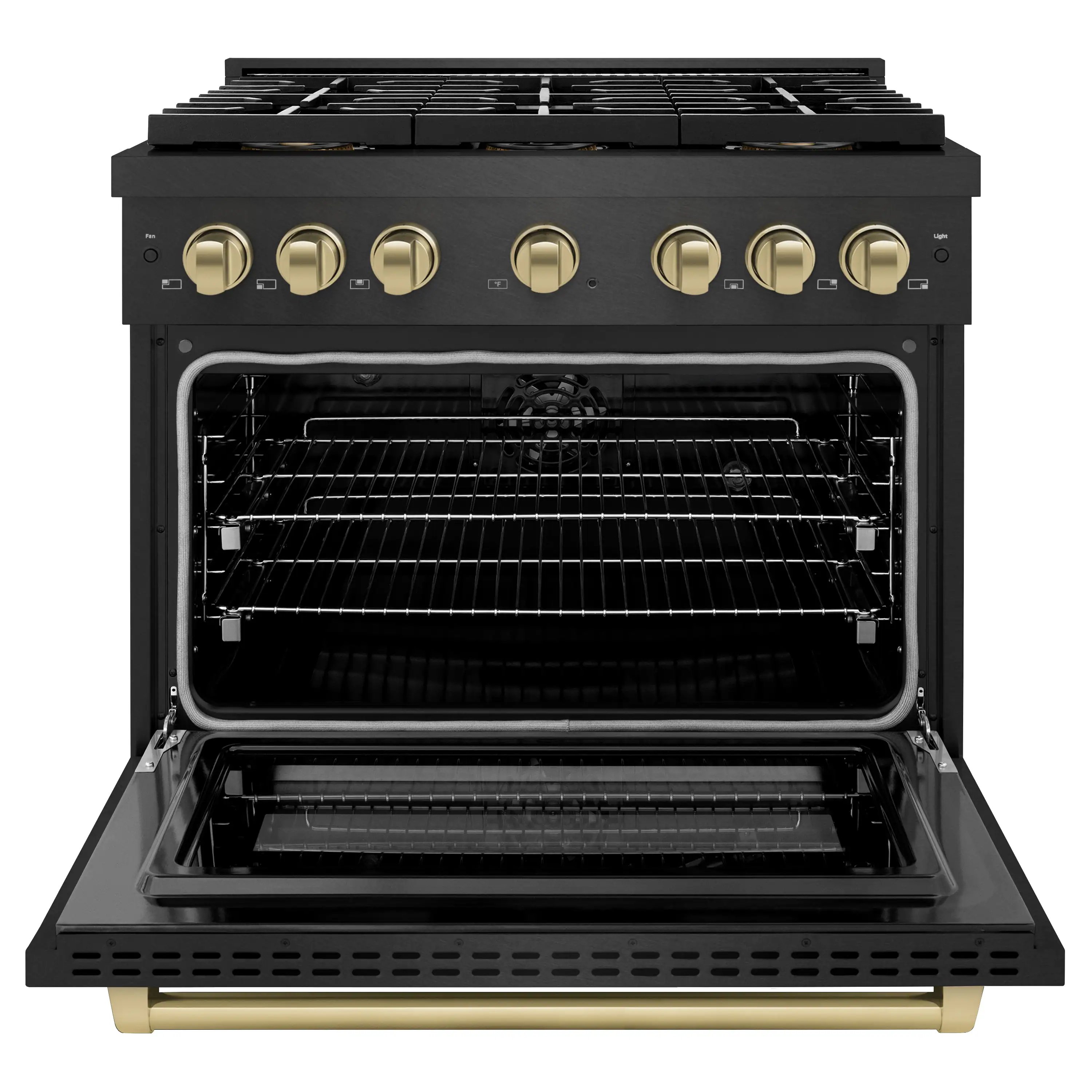 ZLINE Autograph 36-Inch 5.2 Cu. Ft. Paramount Dual Fuel Range with 6 Burner DuoPro Cooktop in Black Satin and Champagne Accents (PSDRBSZ-36-CB) - Image 3