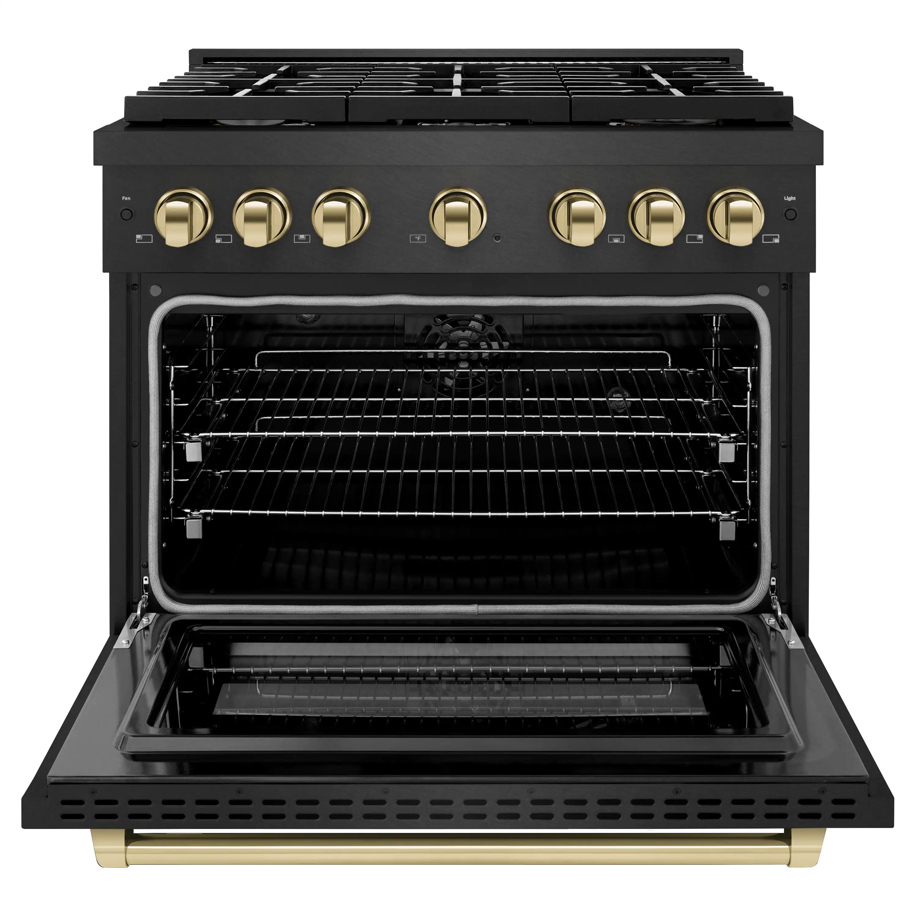ZLINE Autograph 36-Inch 5.2 Cu. Ft. Paramount Dual Fuel Range with 6 Burner Gas Cooktop in Black Satin with Gold Accents (SDRBSZ-36-G) - Image 3