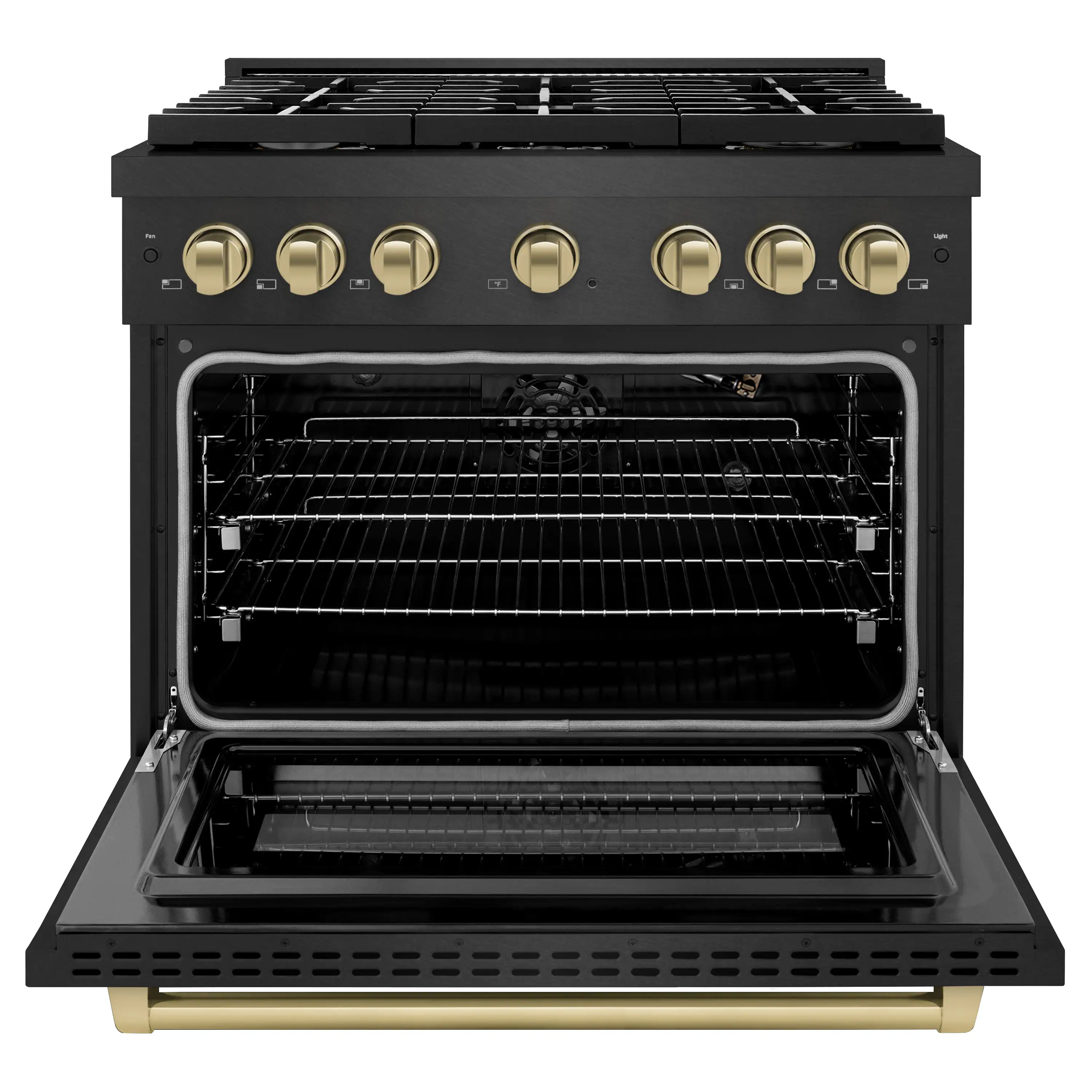 ZLINE Autograph 36-Inch 5.2 Cu. Ft. Paramount Gas Range with 6 Burner Cooktop in Black Satin and Champagne Accents (SGRBSZ-36-CB) - Image 3