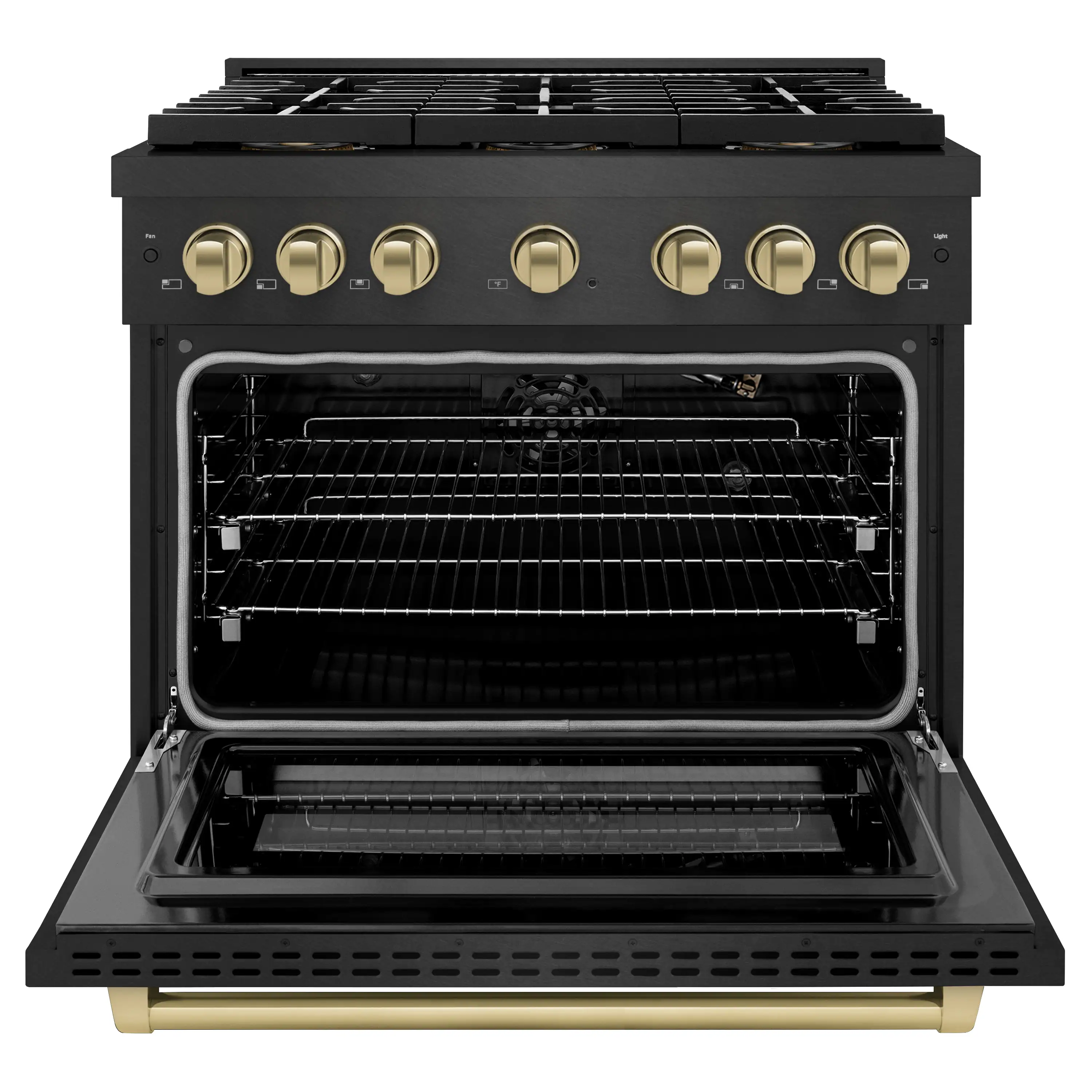 ZLINE Autograph 36-Inch 5.2 Cu. Ft. Paramount Gas Range with 6 Burner DuoPro Cooktop in Black Satin and Champagne Accents (PSGRBSZ-36-CB) - Image 3