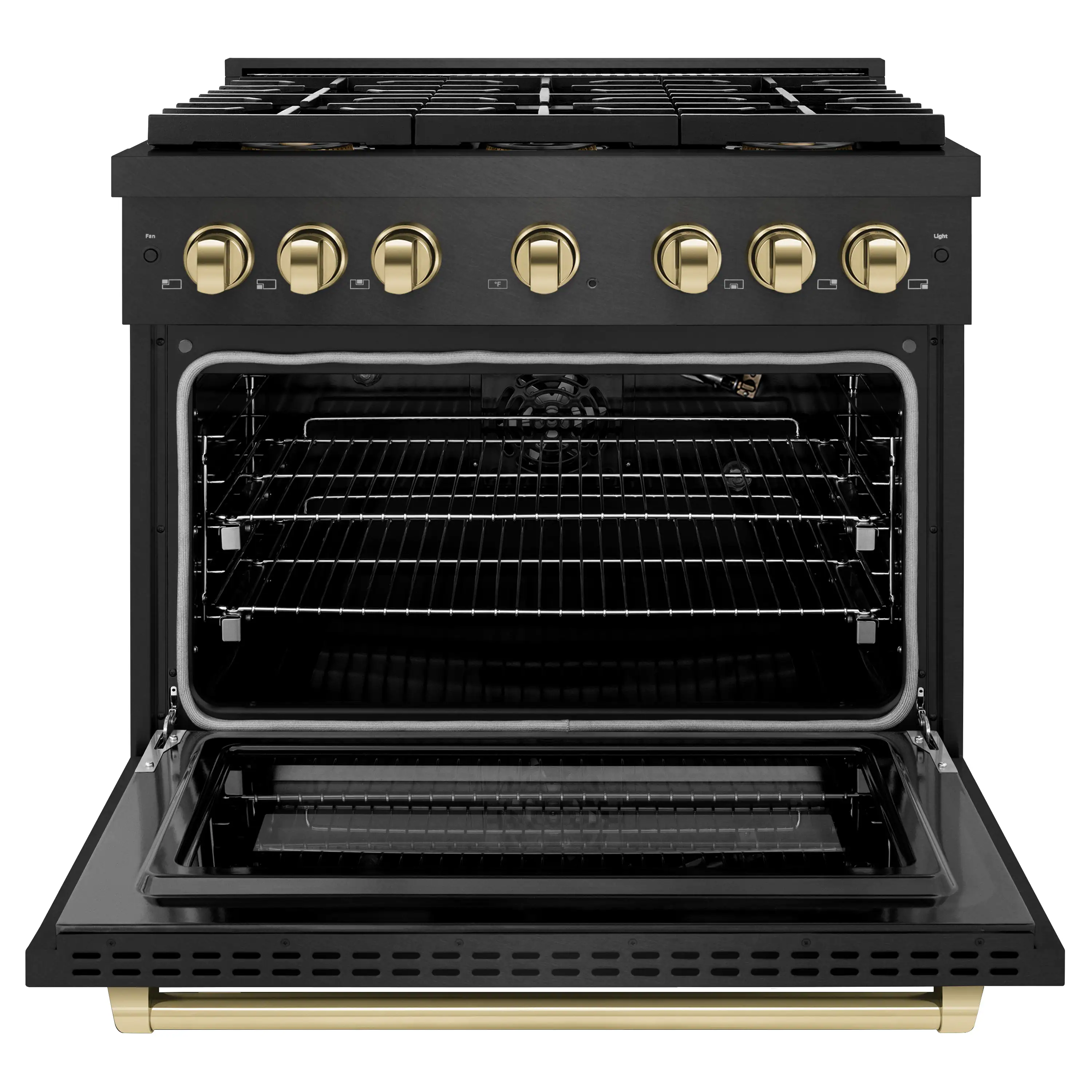 ZLINE Autograph 36-Inch 5.2 Cu. Ft. Paramount Gas Range with 6 Burner DuoPro™ Cooktop in Black Satin and Gold Accents (PSGRBSZ-36-G) - Image 3