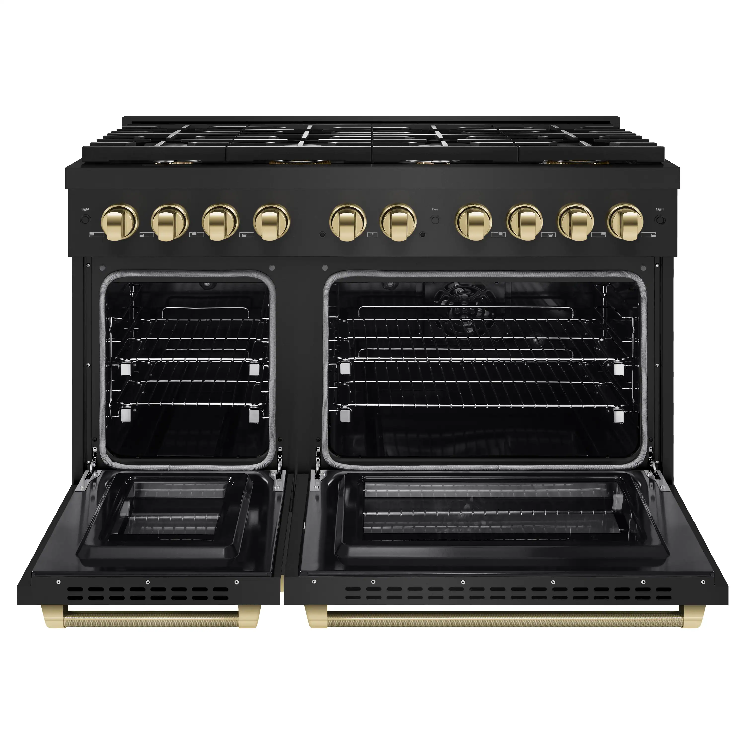 ZLINE Autograph 48-Inch Paramount Dual Fuel Range in Black Stainless Steel and Gold Helix Handles (SDRBZ-48-KG) - Image 4