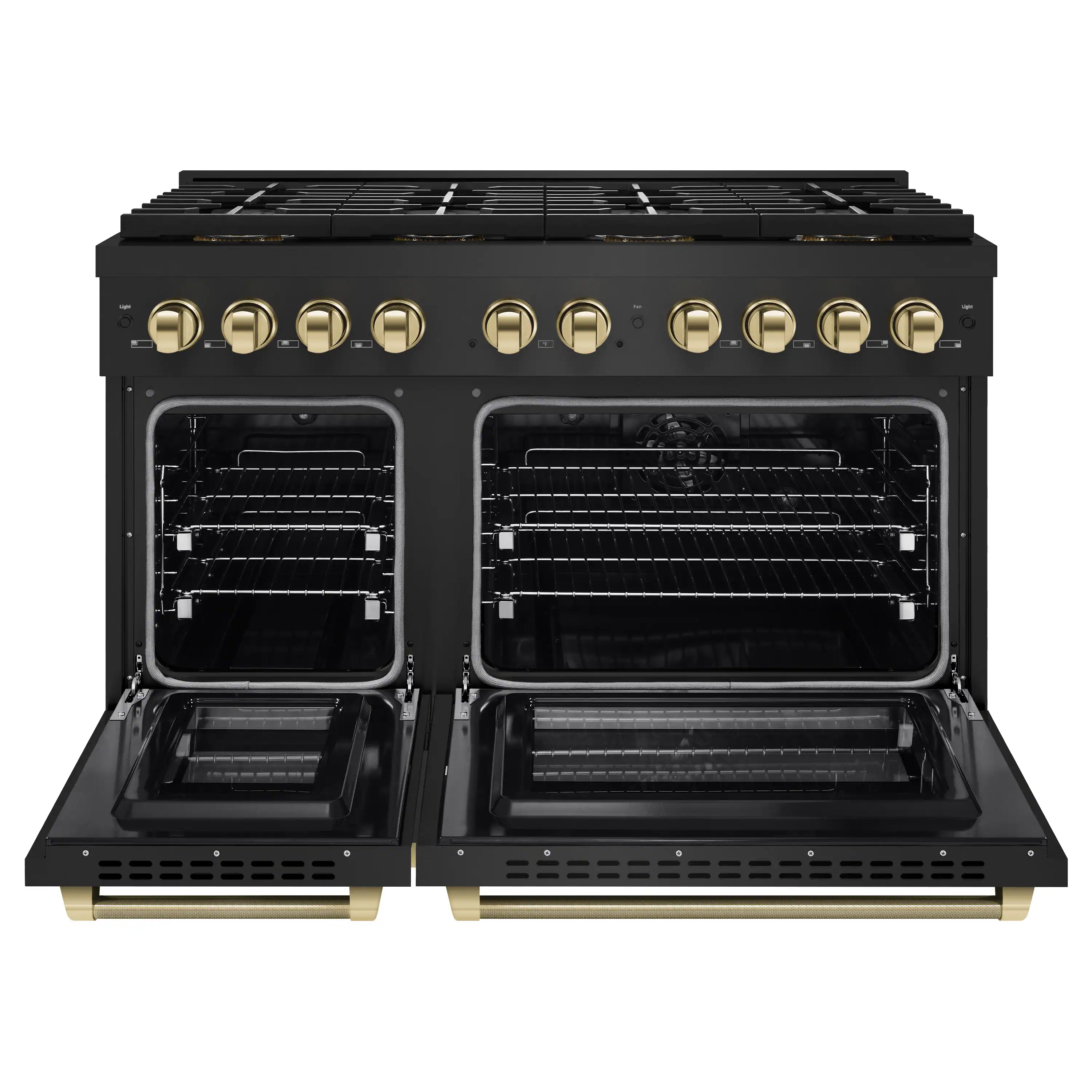 ZLINE Autograph 48 in. Paramount DuoPro Dual Fuel Range in Black Stainless Steel with Polished Gold Handles - Image 4