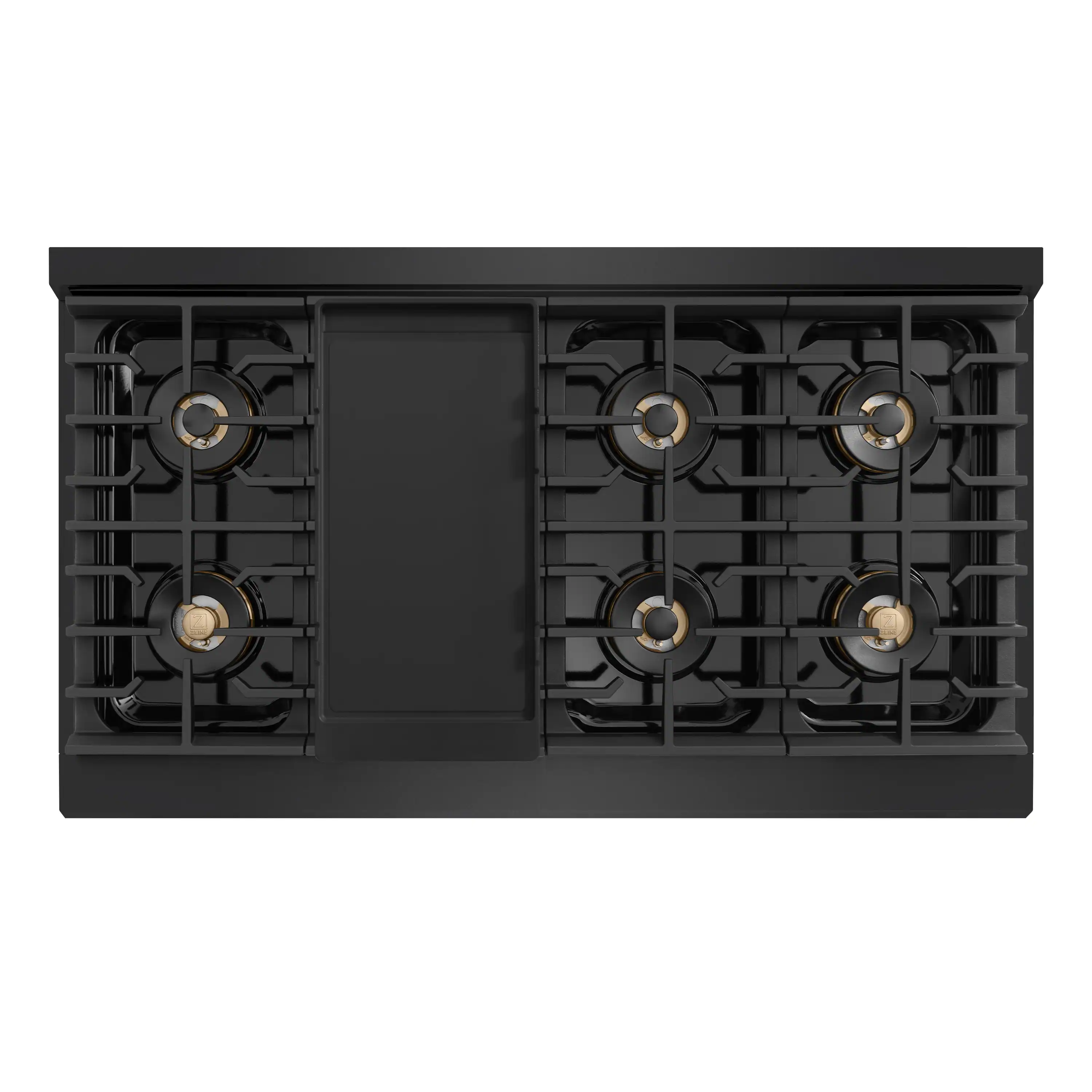 ZLINE Autograph 48 in. Paramount DuoPro Dual Fuel Range in Black Stainless Steel with Polished Gold Handles - Image 6