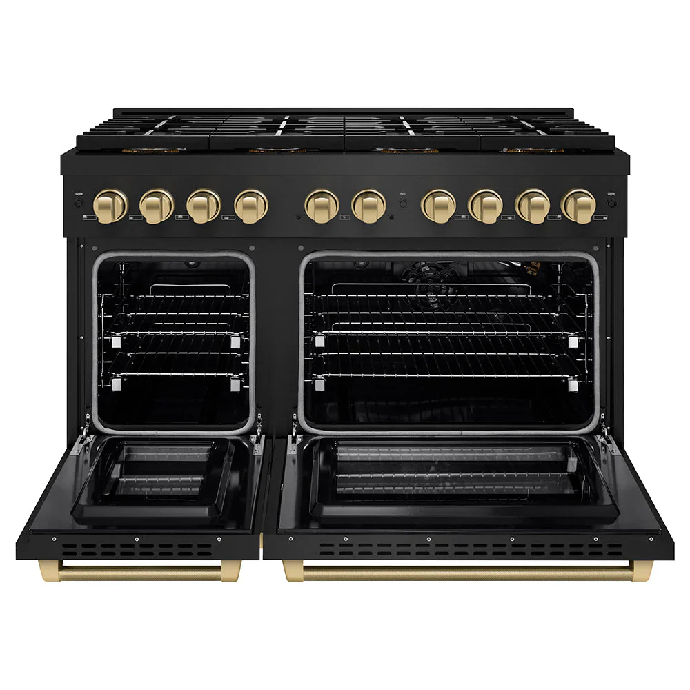ZLINE Autograph 48-Inch Paramount DuoPro Gas Range in Black Stainless Steel with Champagne Bronze Helix Handles (PSGRBZ-48-KCB) - Image 4