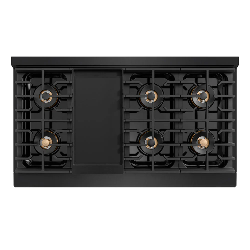 ZLINE Autograph 48-Inch Paramount DuoPro Gas Range in Black Stainless Steel with Champagne Bronze Helix Handles (PSGRBZ-48-KCB) - Image 5