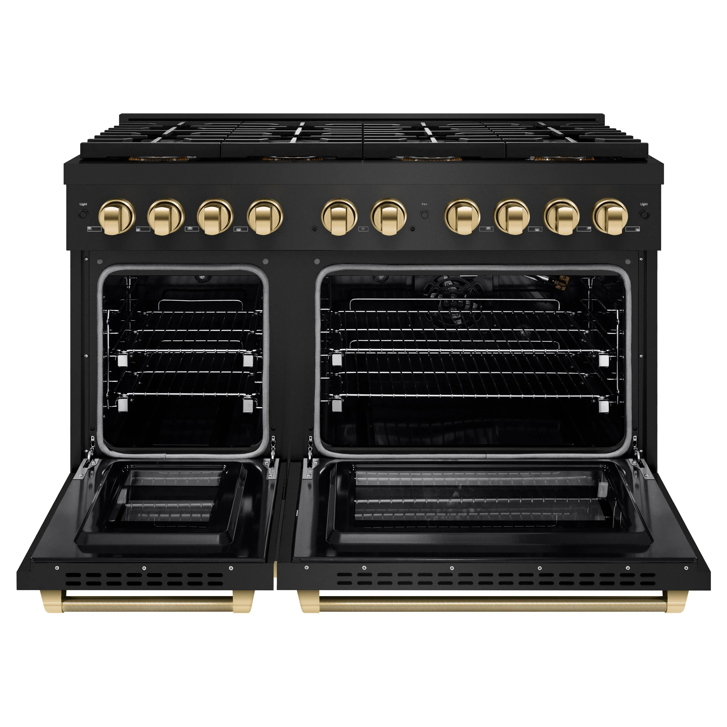 ZLINE Autograph 48-Inch Paramount DuoPro Gas Range in Black Stainless Steel with Polished Gold Helix Handles (PSGRBZ-48-KG) - Image 4