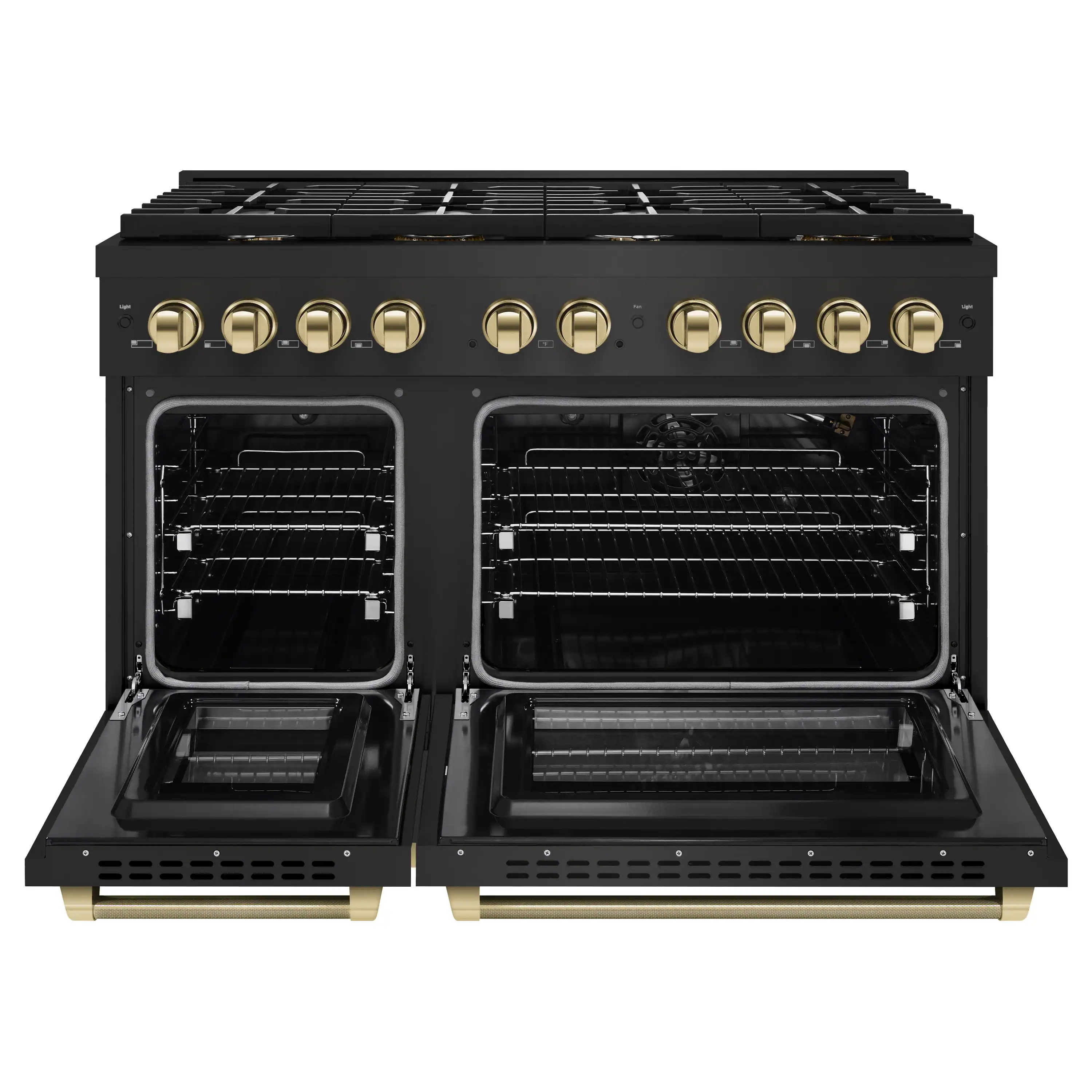 ZLINE Autograph 48-Inch Paramount Gas Range in Black Stainless Steel with Gold Helix Handles (SGRBZ-48-KG) - Image 4