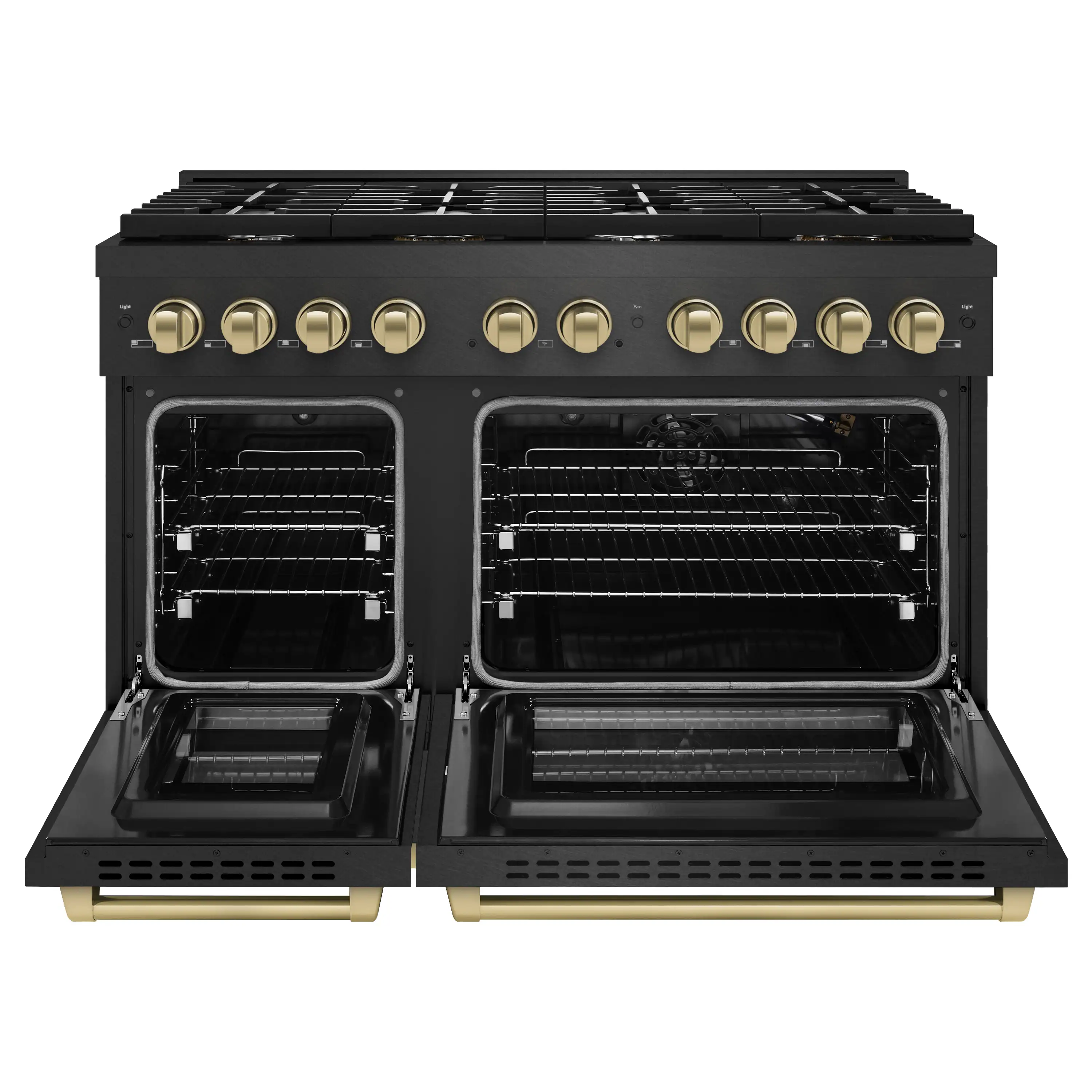 ZLINE Autograph 48-Inch 6.7 Cu. Ft. Paramount Double Oven Gas Range with 8 Burner Cooktop in Black Satin and Champagne Accents (SGRBSZ-48-CB) - Image 3