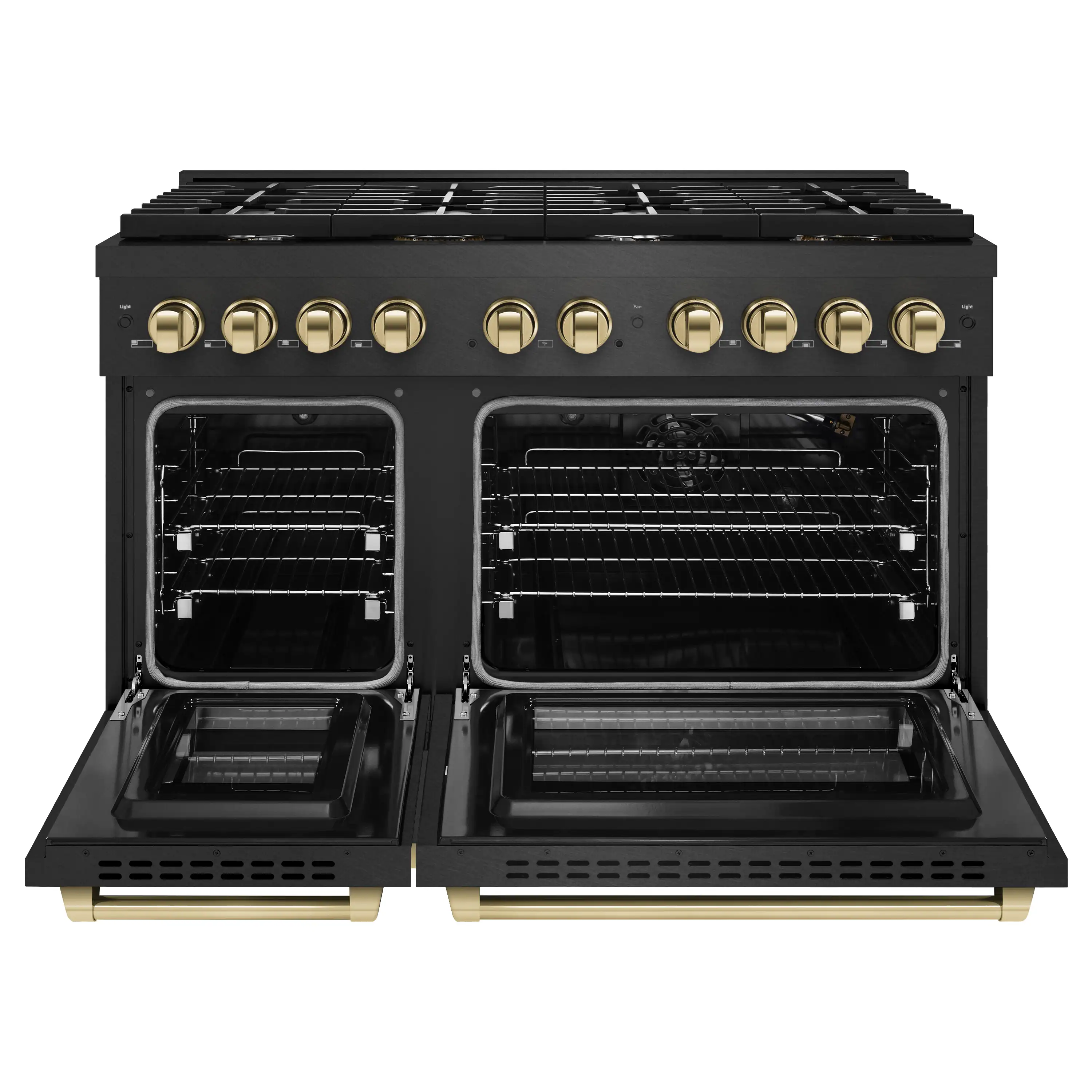 ZLINE Autograph 48-Inch 6.7 Cu. Ft. Paramount Double Oven Gas Range with 8 Burner Cooktop in Black Satin and Gold Accents (SGRBSZ-48-G) - Image 3