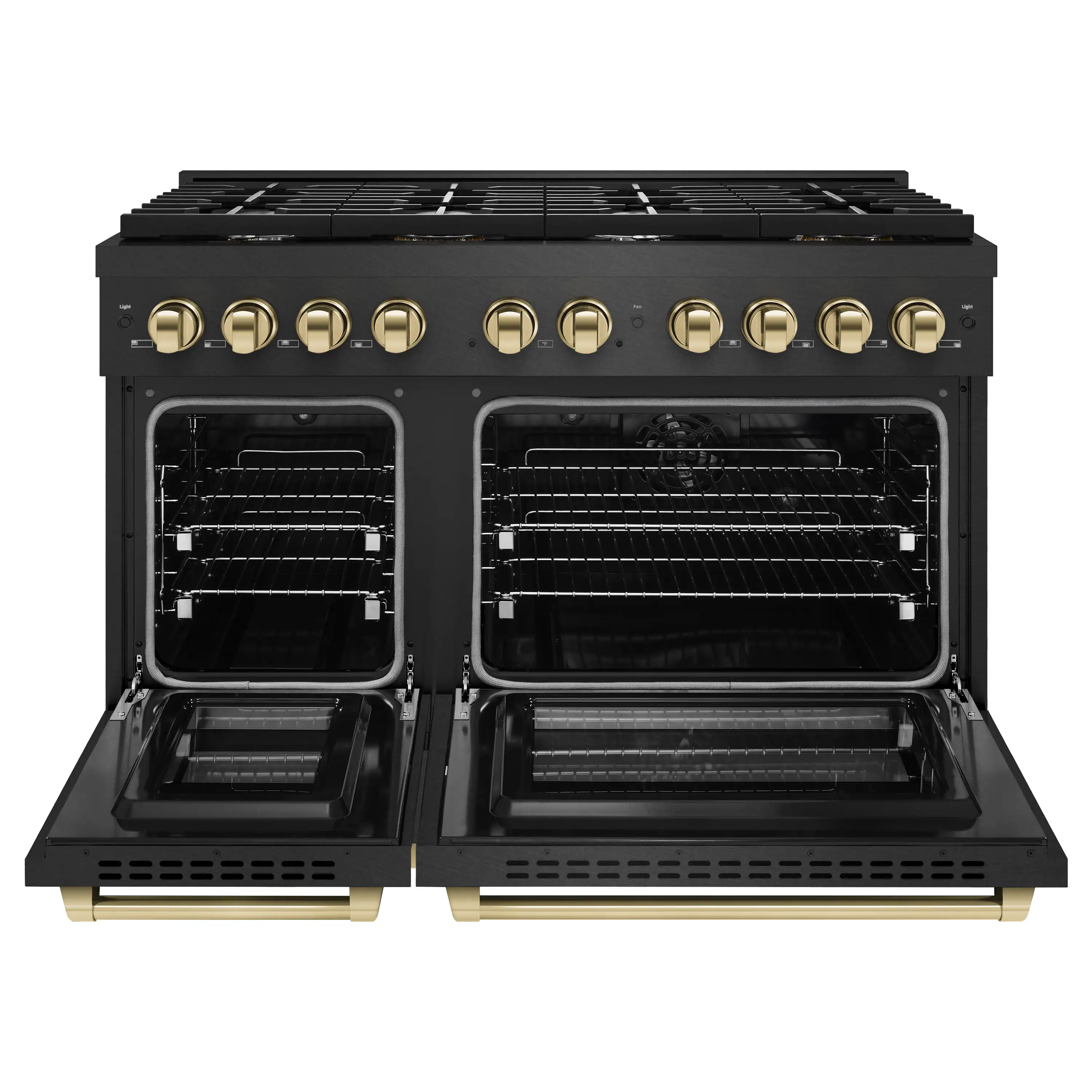 ZLINE Autograph 48-Inch 6.7 Cu. Ft. Paramount Dual Fuel Range with 8 Burner Gas Cooktop in Black Satin and Gold Accents (SDRBSZ-48-G) - Image 3