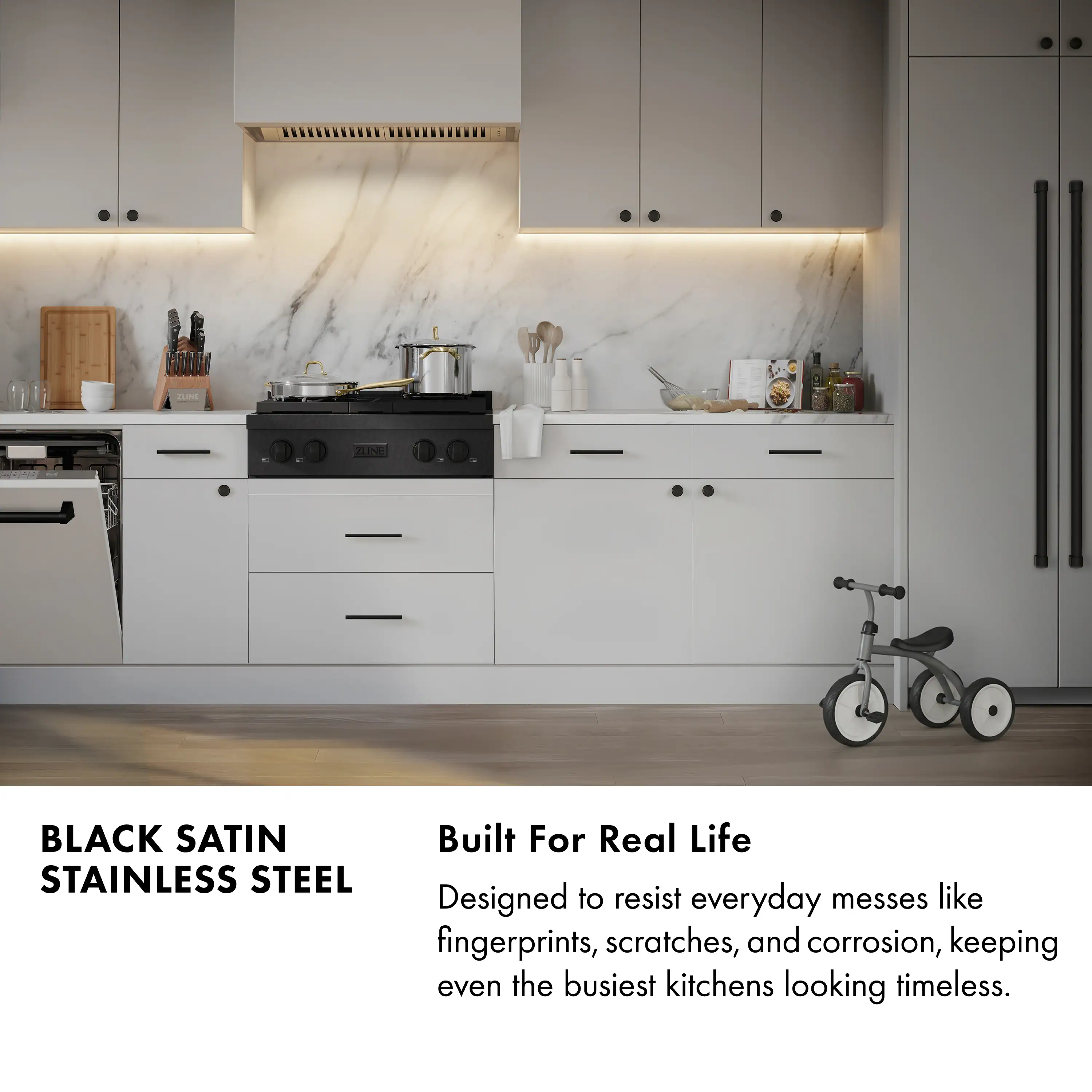 ZLINE Autograph 48-Inch Paramount Gas Rangetop with 8 Burners and Porcelain Cooktop in Black Satin with Champagne Accents (SRTBSZ-48-CB) - Image 2