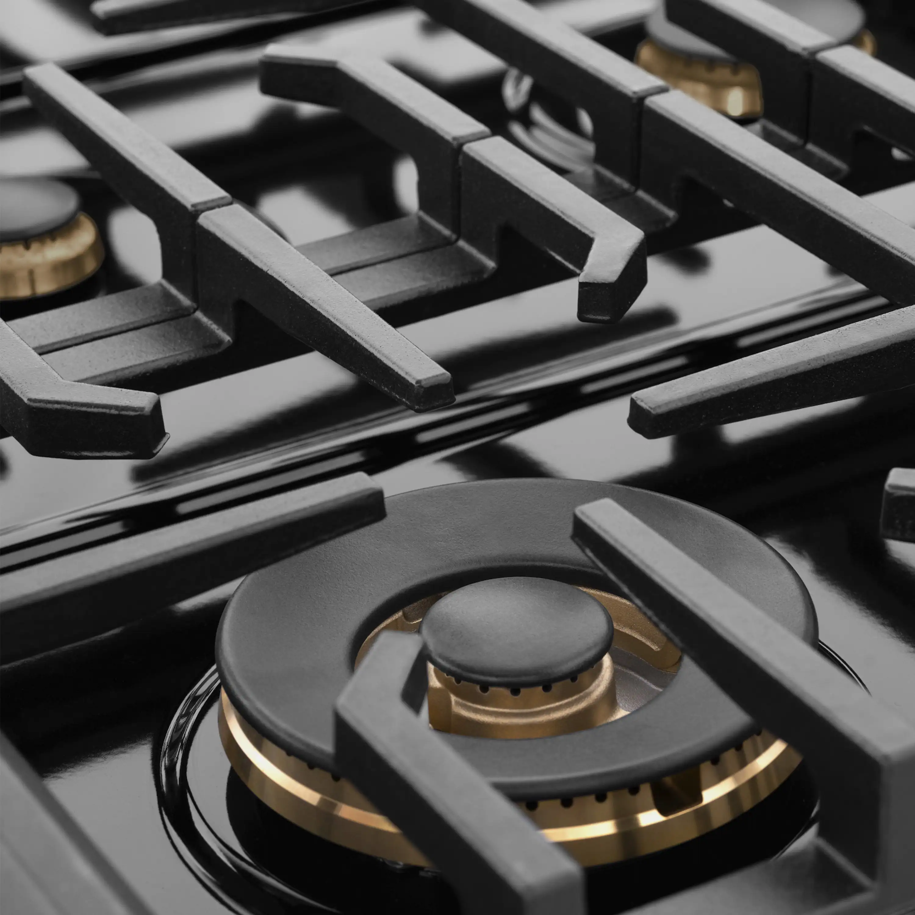 ZLINE Autograph 48-Inch Paramount Gas Rangetop with 8 Burners and Porcelain Cooktop in Black Satin with Champagne Accents (SRTBSZ-48-CB) - Image 4