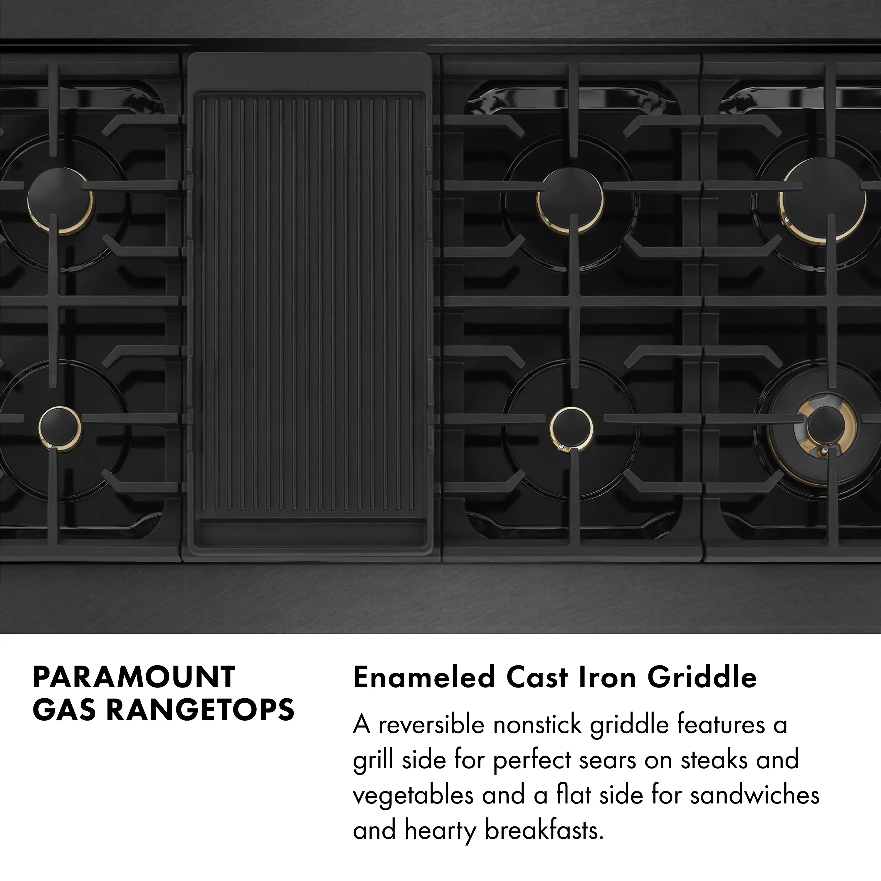 ZLINE Autograph 48-Inch Paramount Gas Rangetop with 8 Burners and Porcelain Cooktop in Black Satin with Gold Accents (SRTBSZ-48-G) - Image 9