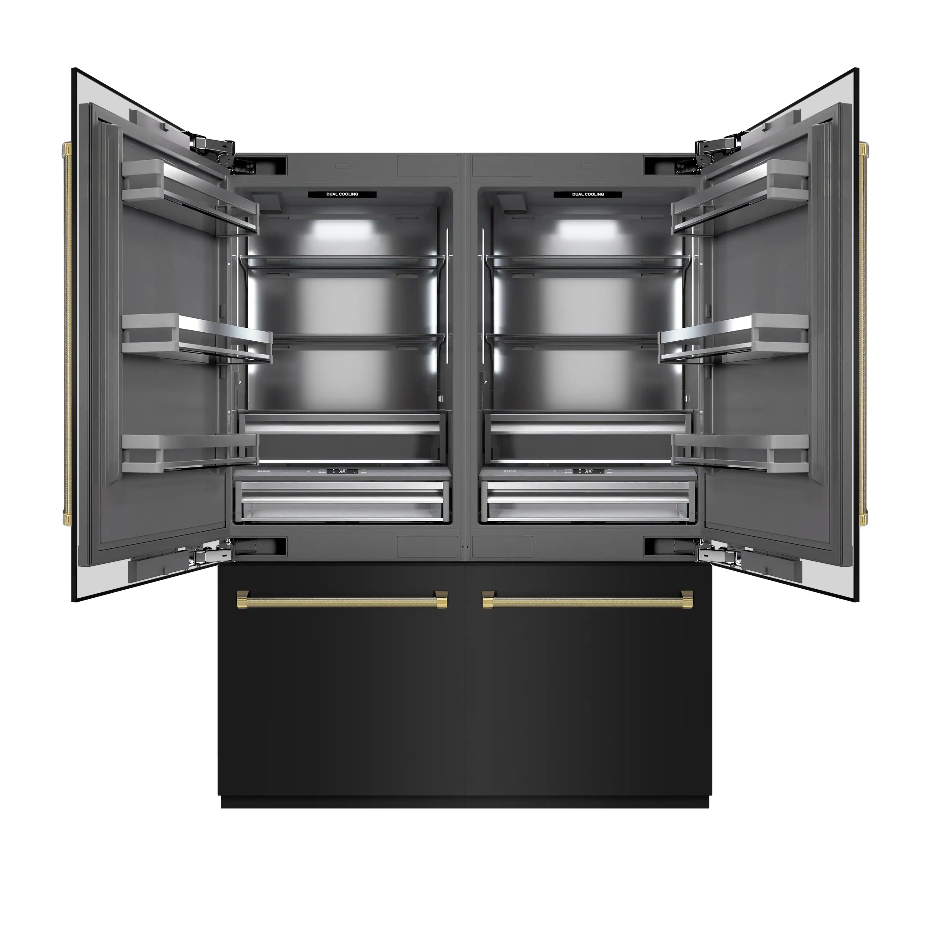 ZLINE Autograph 60-Inch Black Stainless Steel Built-In Refrigerator w/ Gray Interior and Gold Helix Handles (GRBIVZ-BS60KG) - Image 4