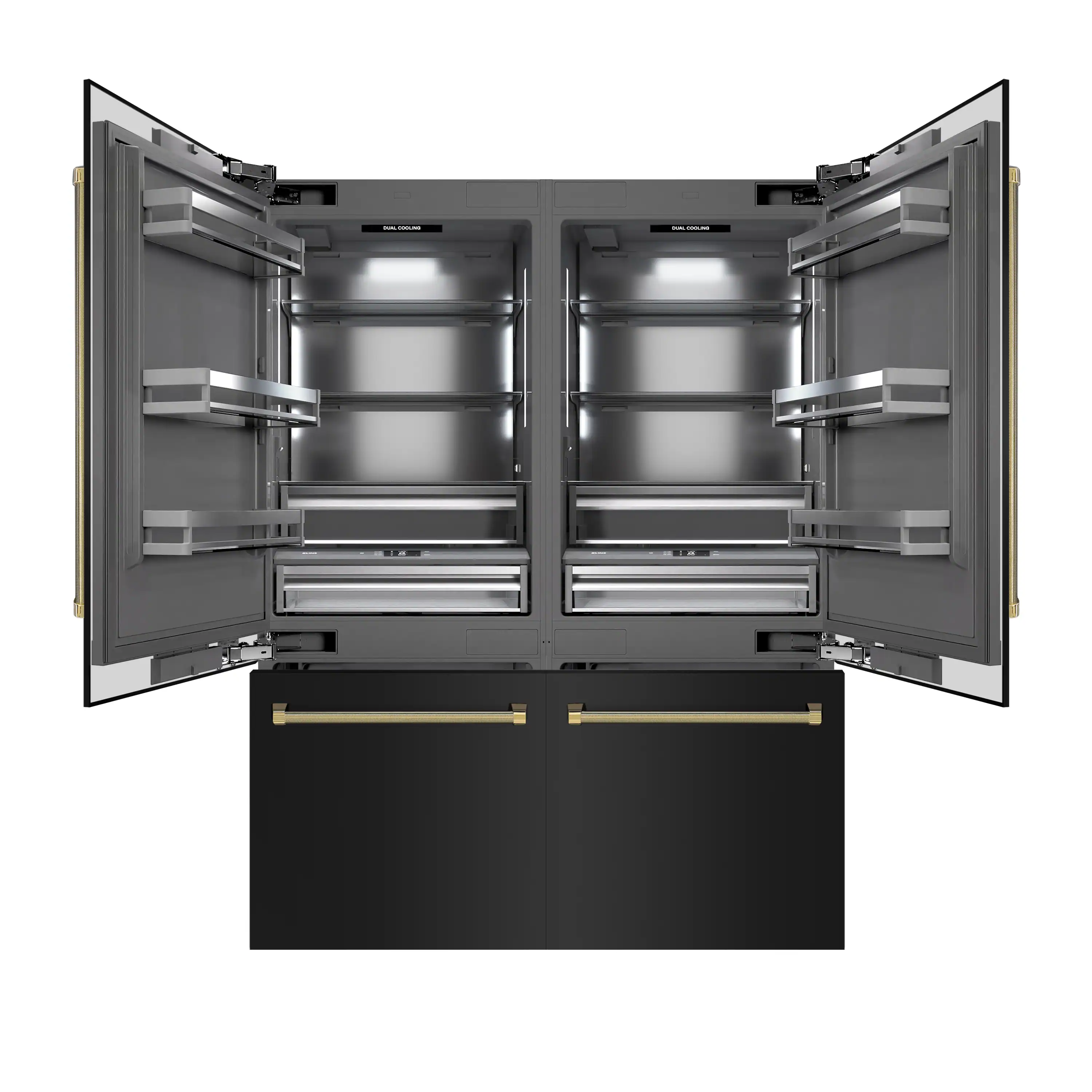 ZLINE Autograph 60-Inch Black Stainless Steel Built-In Refrigerator w/ Gray Interior and Gold Helix Handles (GRBIVZ-BS60KG) - Image 5