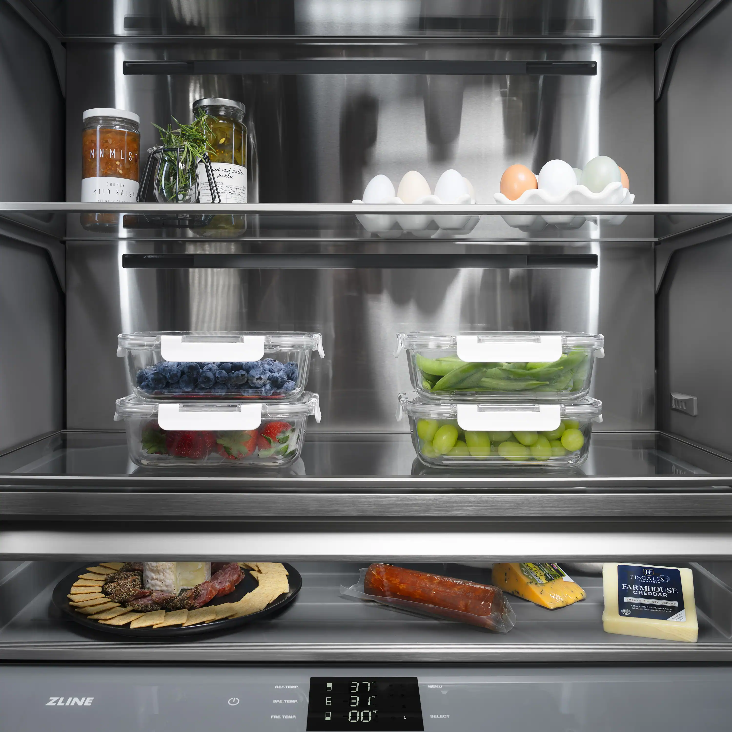 ZLINE Autograph 60-Inch Black Stainless Steel Built-In Refrigerator w/ Gray Interior and Gold Helix Handles (GRBIVZ-BS60KG) - Image 7
