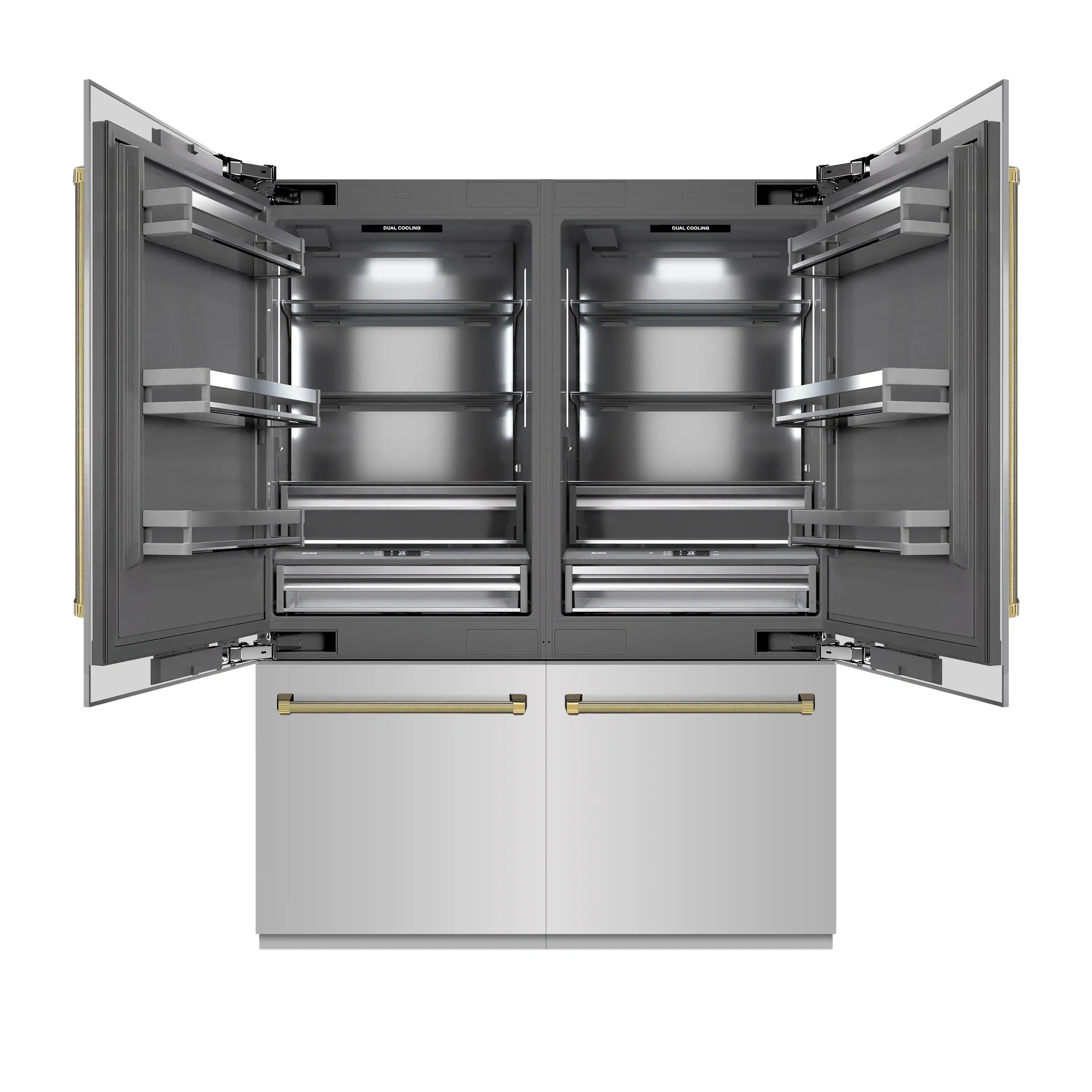 ZLINE Autograph 60-Inch Built-In Refrigerator w/ Gray Interior and Polished Gold Helix Handles (GRBIVZ-30460KG) - Image 4