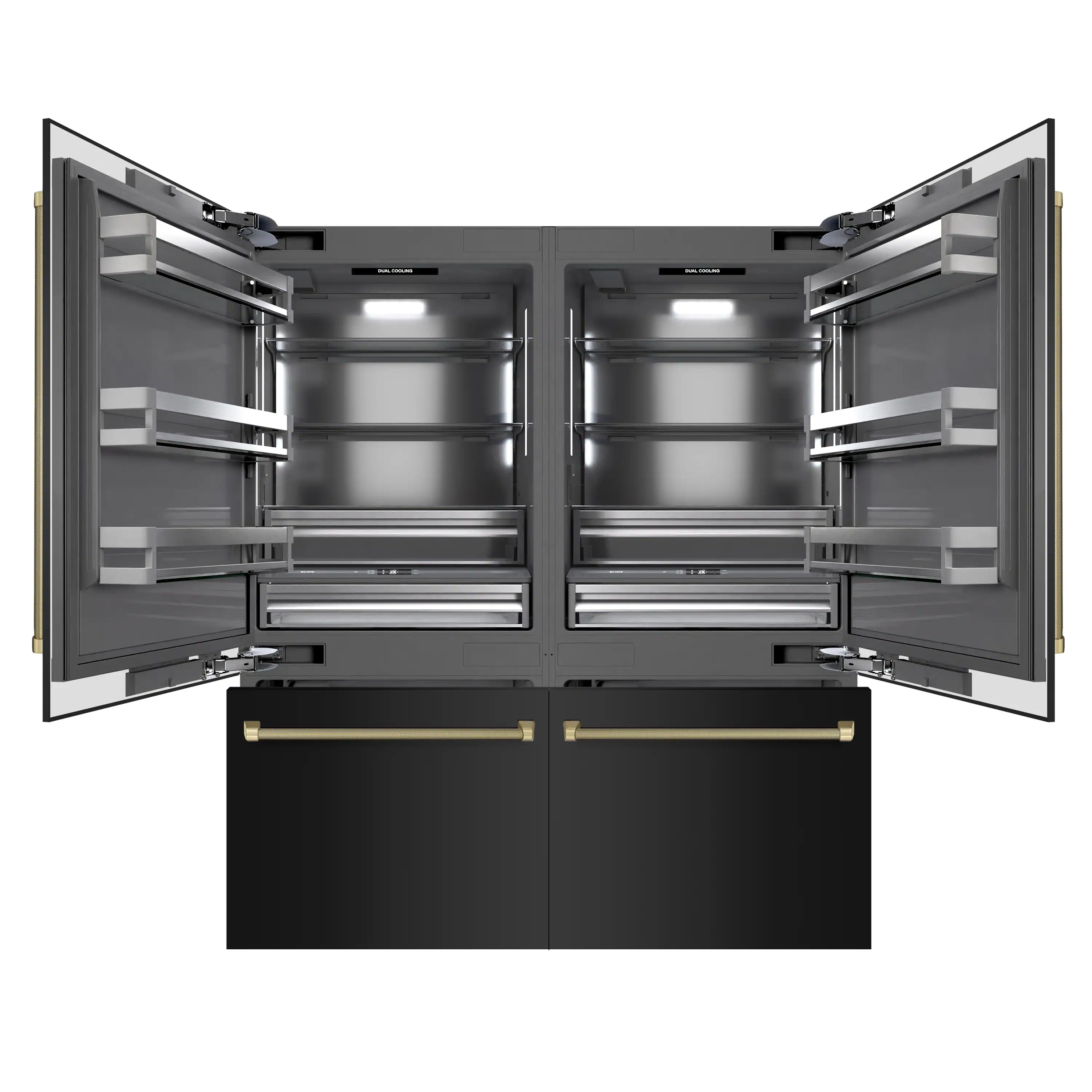 ZLINE Autograph 72-Inch Black Stainless Steel Built-In Refrigerator w/ Gray Interior & Bronze Helix Handles (GRBITZ-BS72-KCB) - Image 5