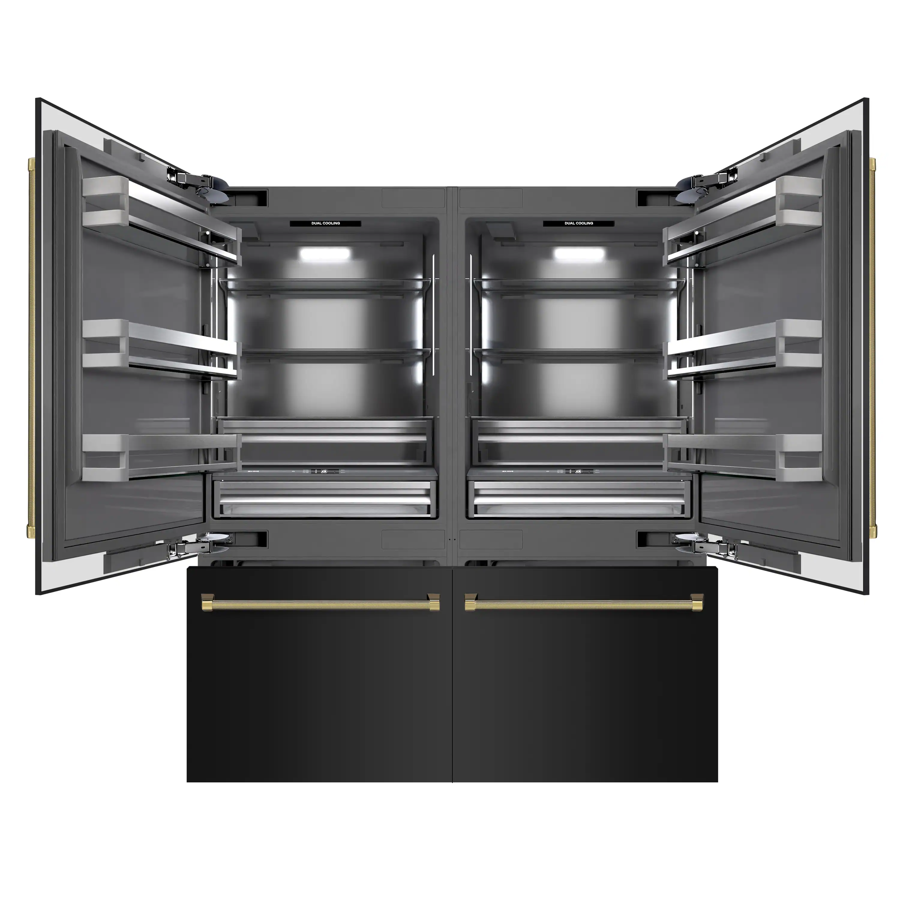 ZLINE Autograph 72-Inch Black Stainless Steel Built-In Refrigerator w/ Gray Interior & Gold Helix Handles (GRBITZ-BS72-KG) - Image 4