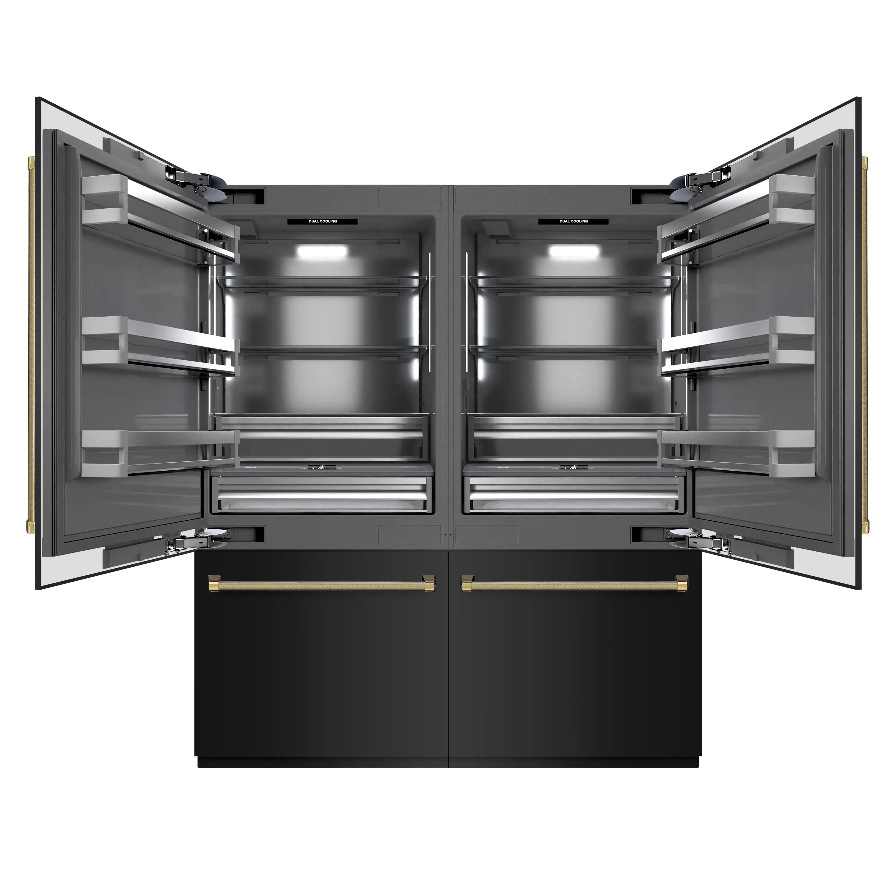 ZLINE Autograph 72-Inch Black Stainless Steel Built-In Refrigerator w/ Gray Interior & Gold Helix Handles (GRBITZ-BS72-KG) - Image 5