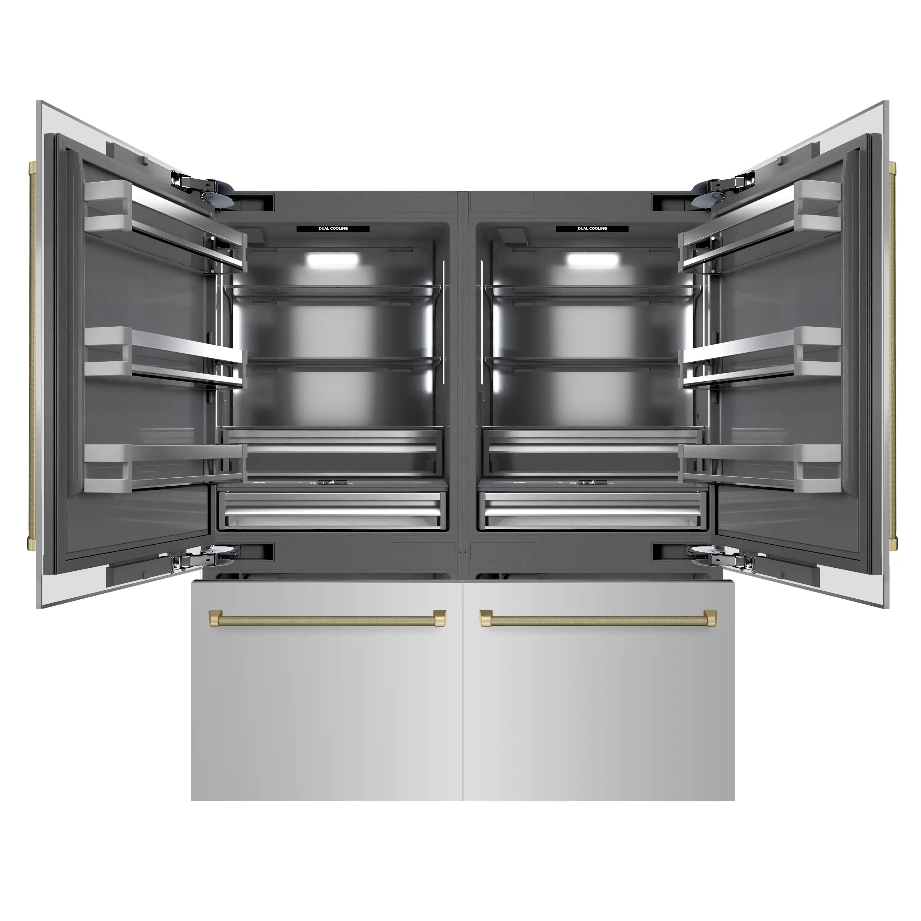 ZLINE Autograph 72-Inch Built-In Refrigerator w/ Gray Interior and Champagne Bronze Helix Handles (GRBITZ-30472KCB) - Image 5