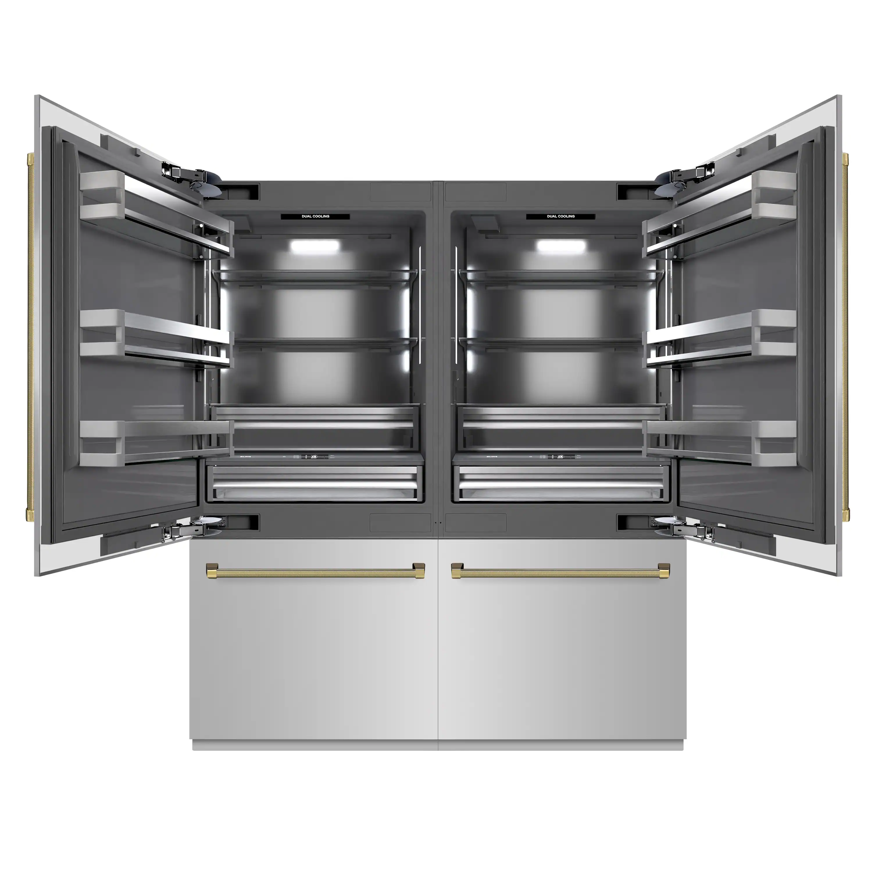 ZLINE Autograph 72-Inch Built-In Refrigerator w/ Gray Interior and Polished Gold Helix Handles (GRBITZ-30472KG) - Image 4