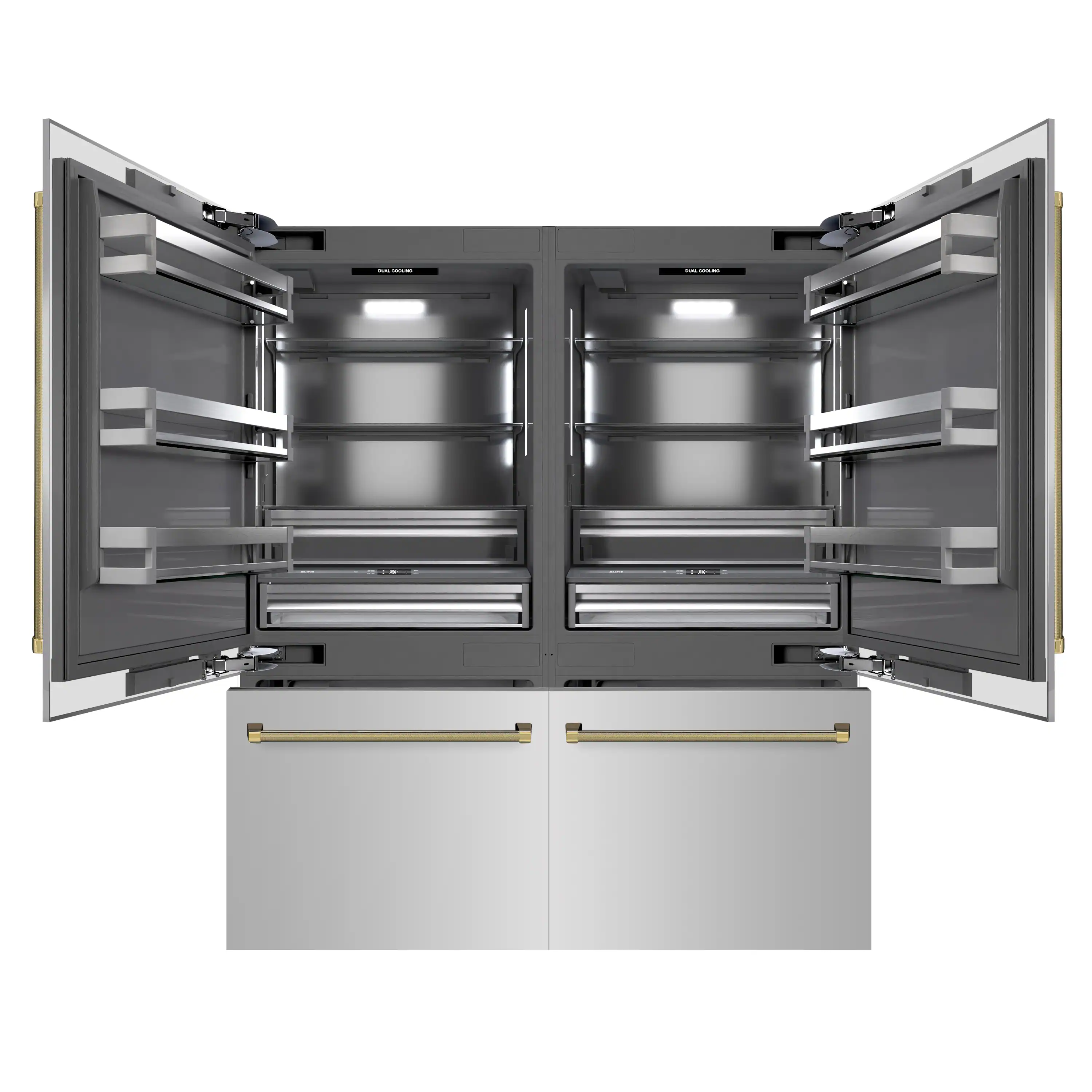 ZLINE Autograph 72-Inch Built-In Refrigerator w/ Gray Interior and Polished Gold Helix Handles (GRBITZ-30472KG) - Image 5